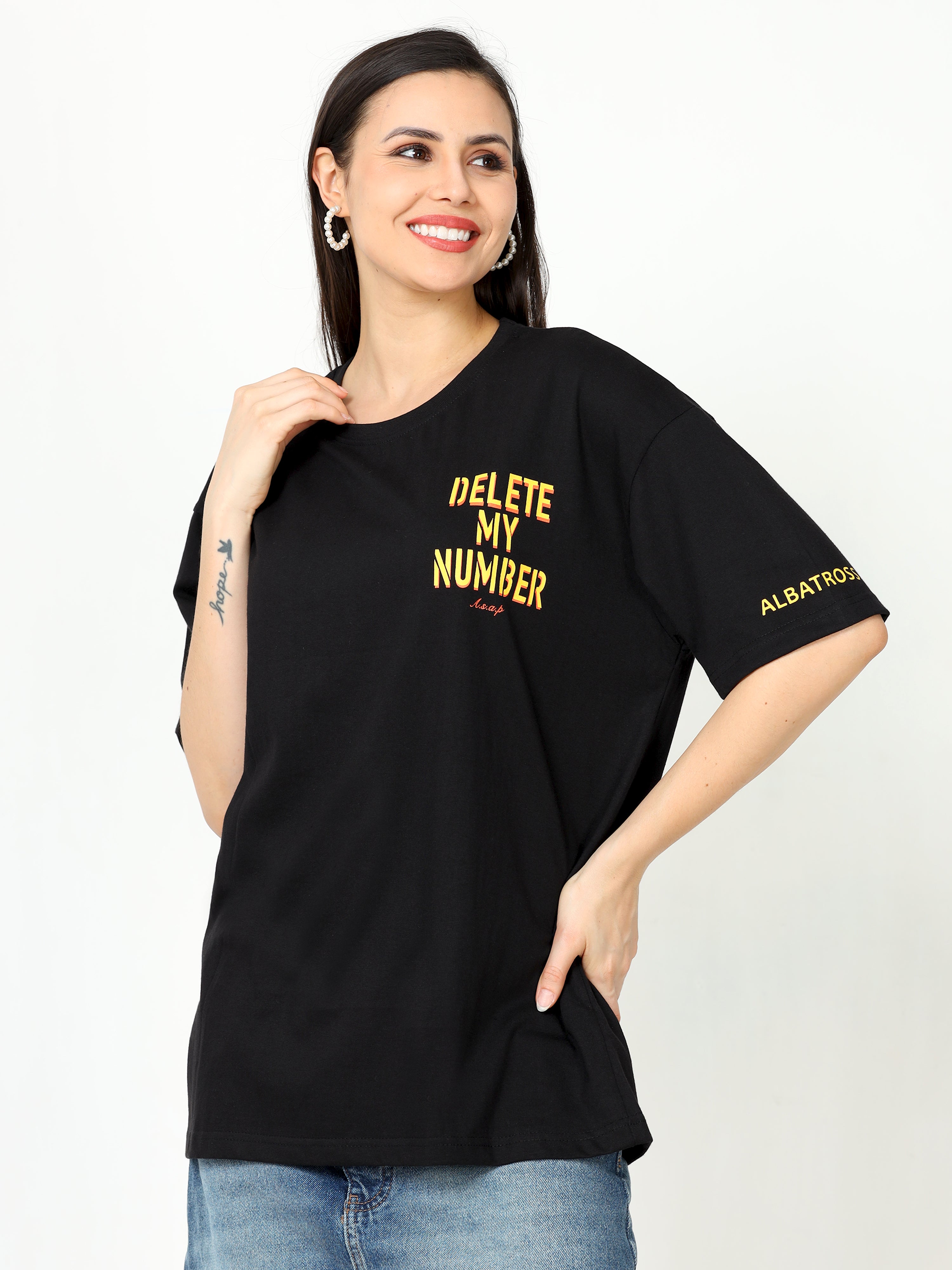 Black Delete My Number asap Oversized Tshirt for women