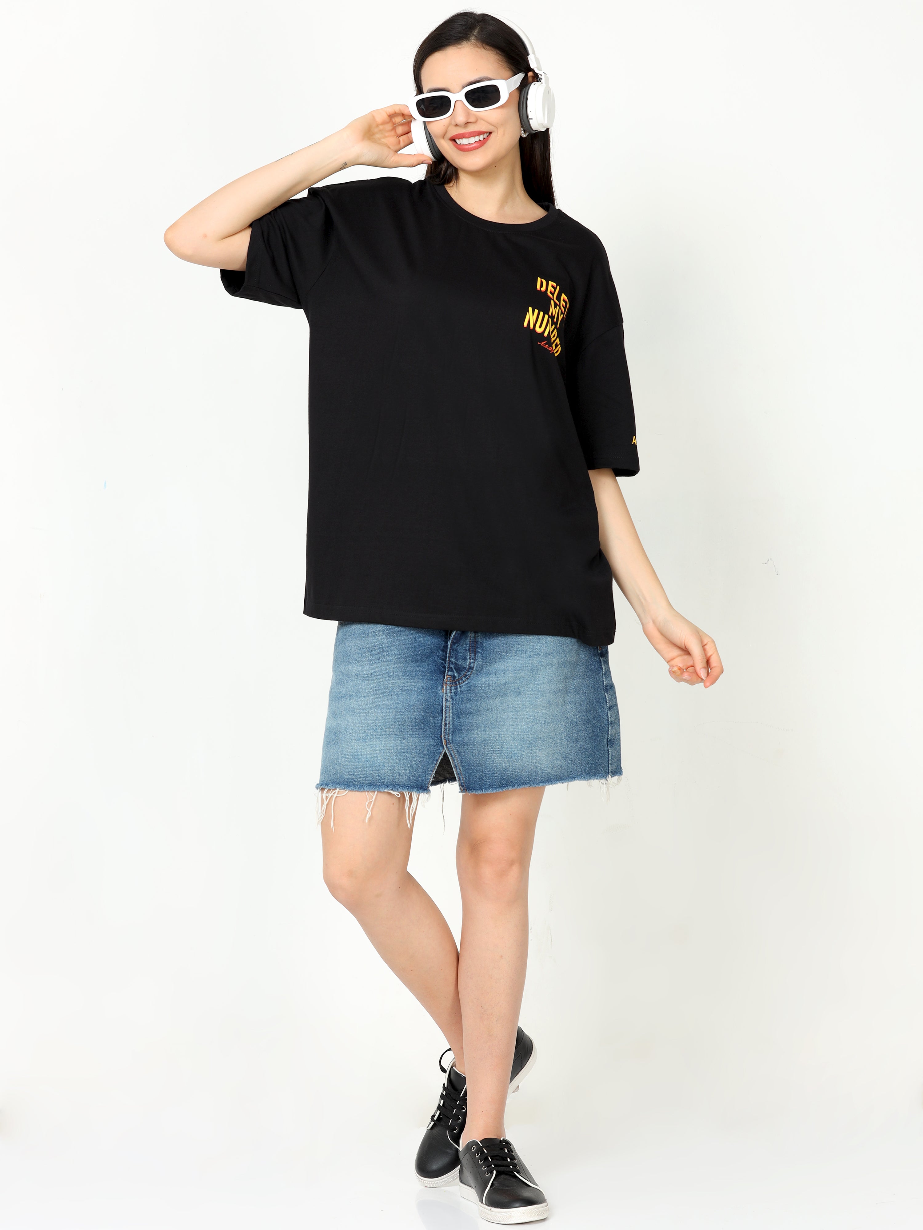 Black Delete My Number asap Oversized Tshirt for women