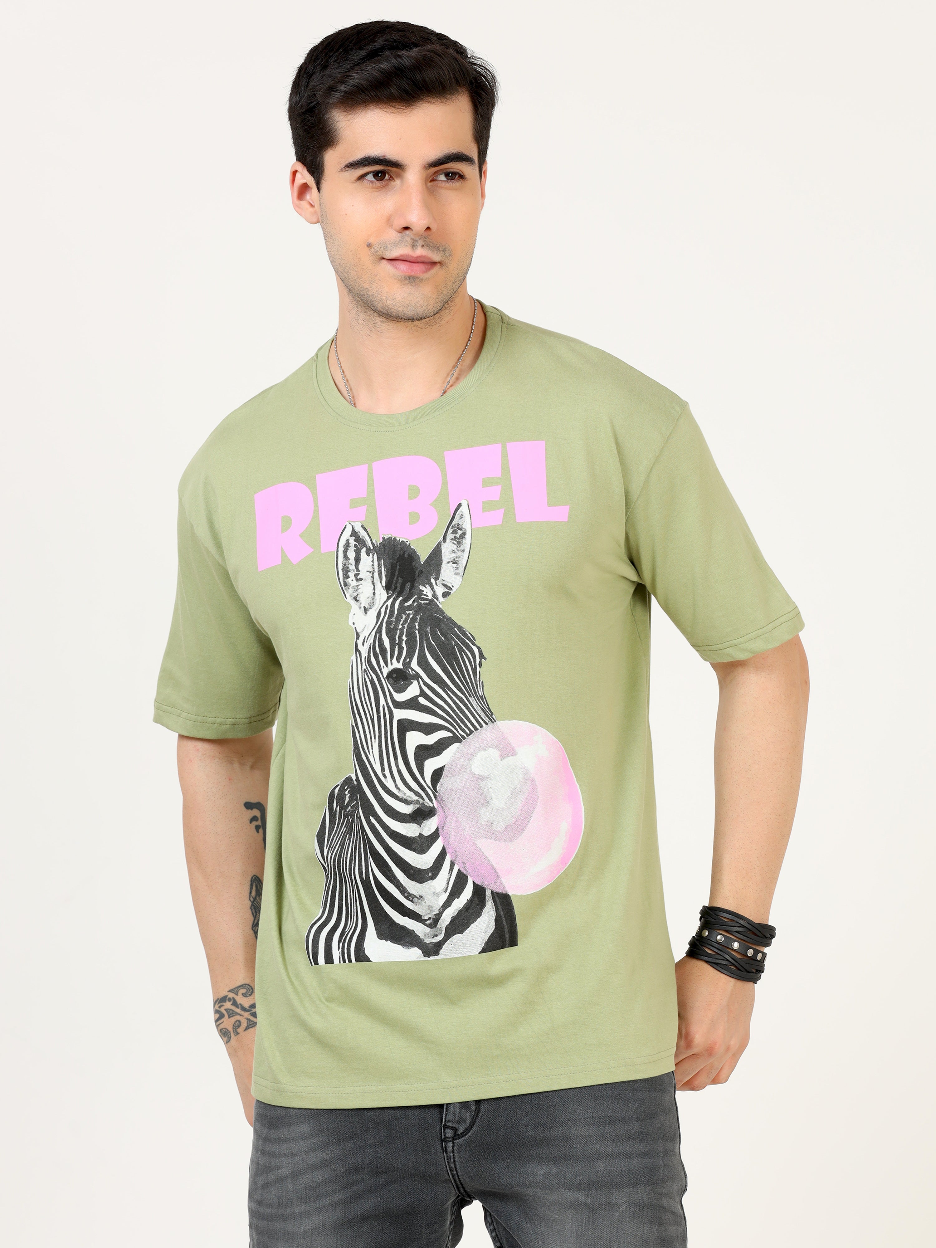 Sea Green Rebel Zebra Printed Oversized T-shirt - UNISEX