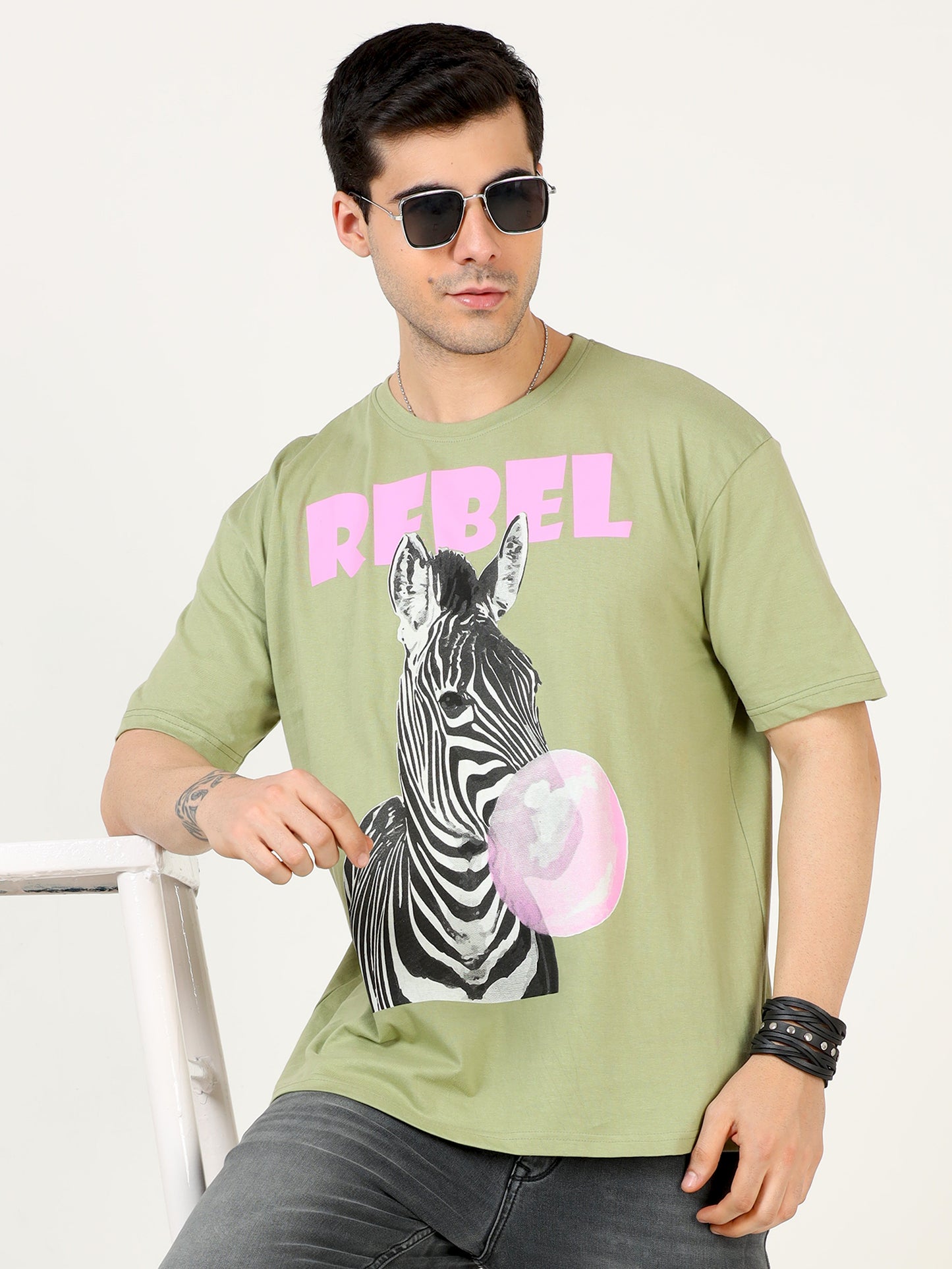 Sea Green Rebel Zebra Printed Oversized T-shirt - UNISEX