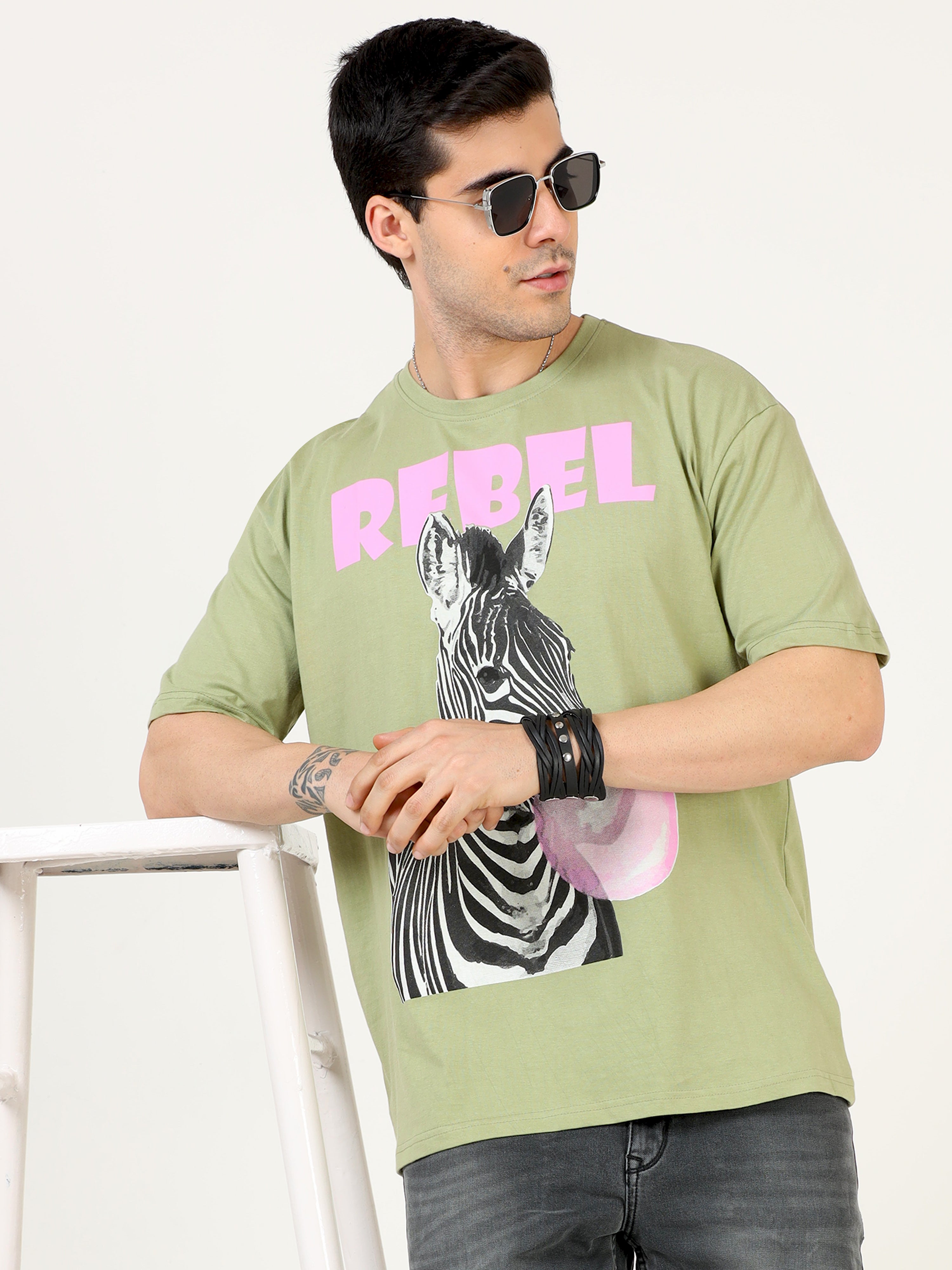 Sea Green Rebel Zebra Printed Oversized T-shirt - UNISEX