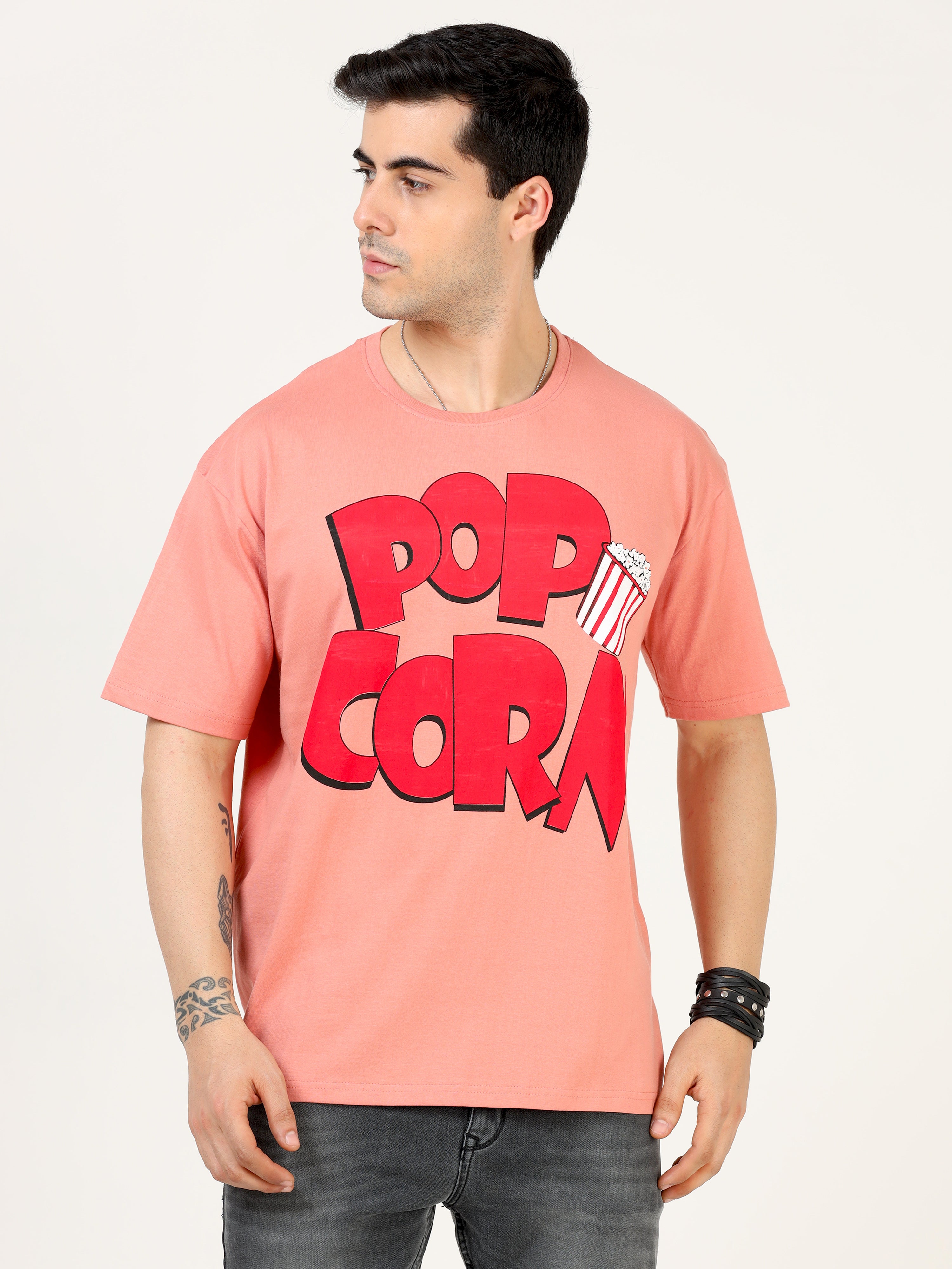 Rose Gold POPCORN Printed Oversized T-shirt - UNISEX