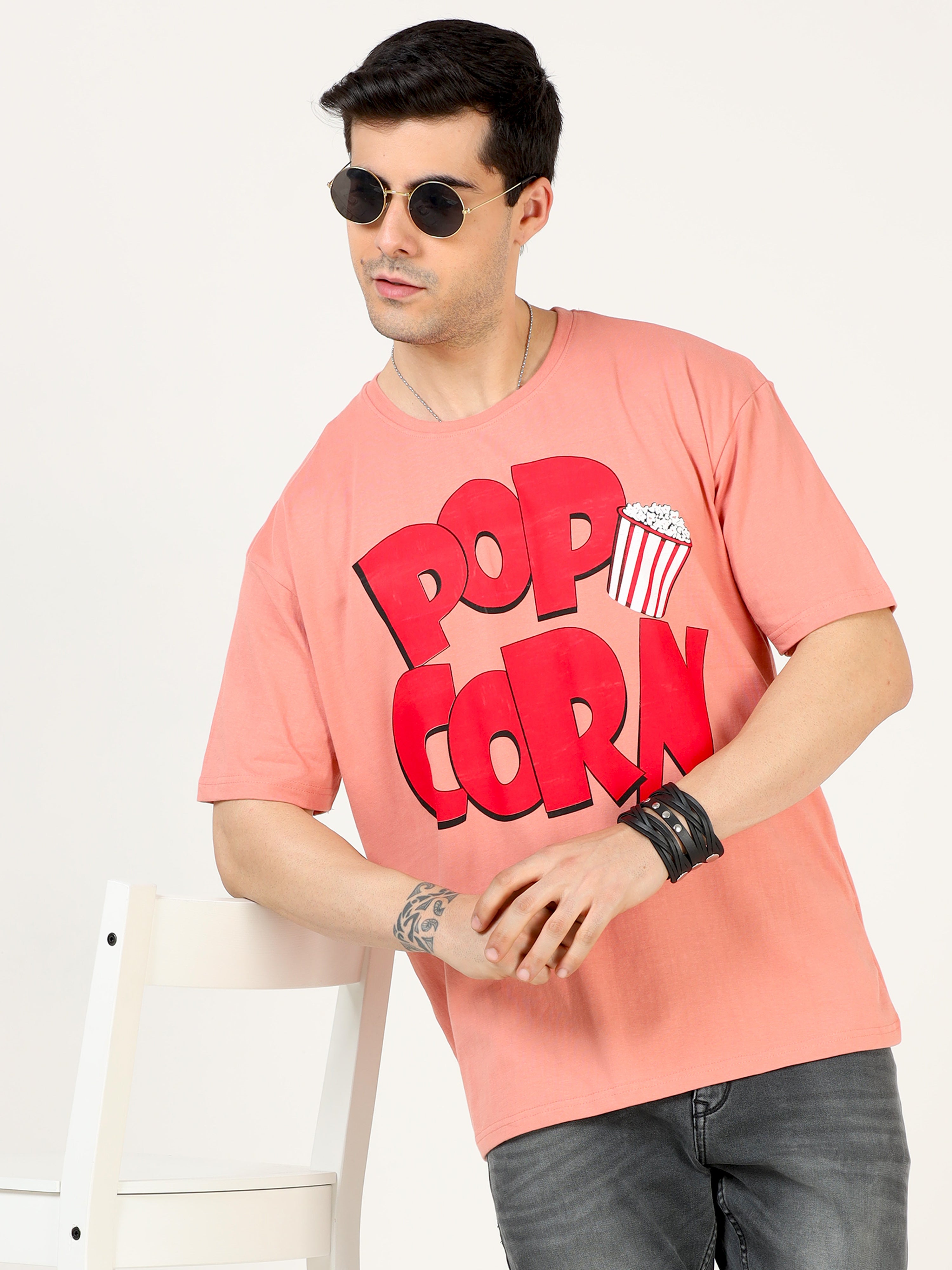 Rose Gold POPCORN Printed Oversized T-shirt - UNISEX