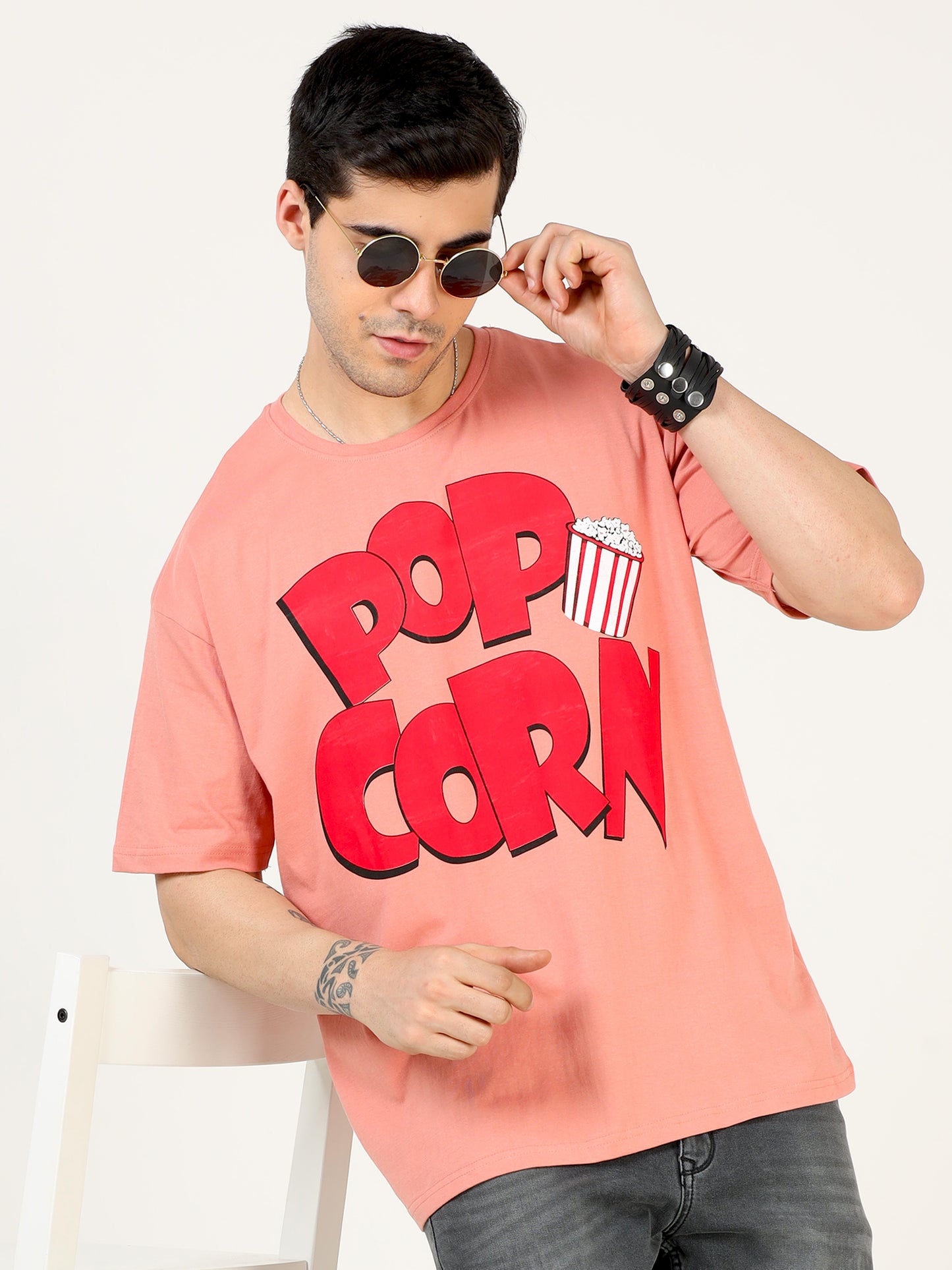 Rose Gold POPCORN Printed Oversized T-shirt - UNISEX