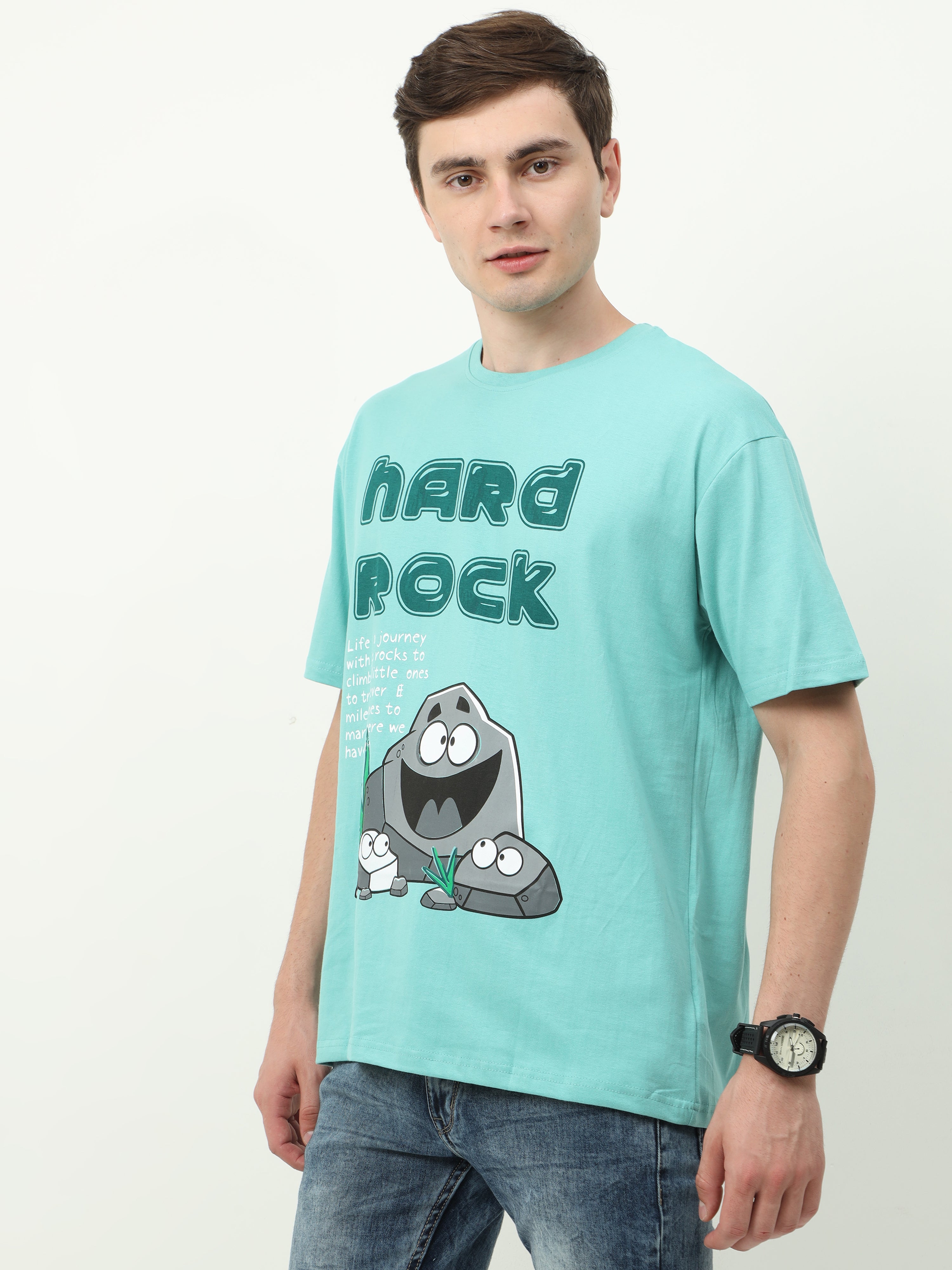 تي شيرت كبير الحجم مطبوع عليه Aqua Marine Nard Rock - للجنسين