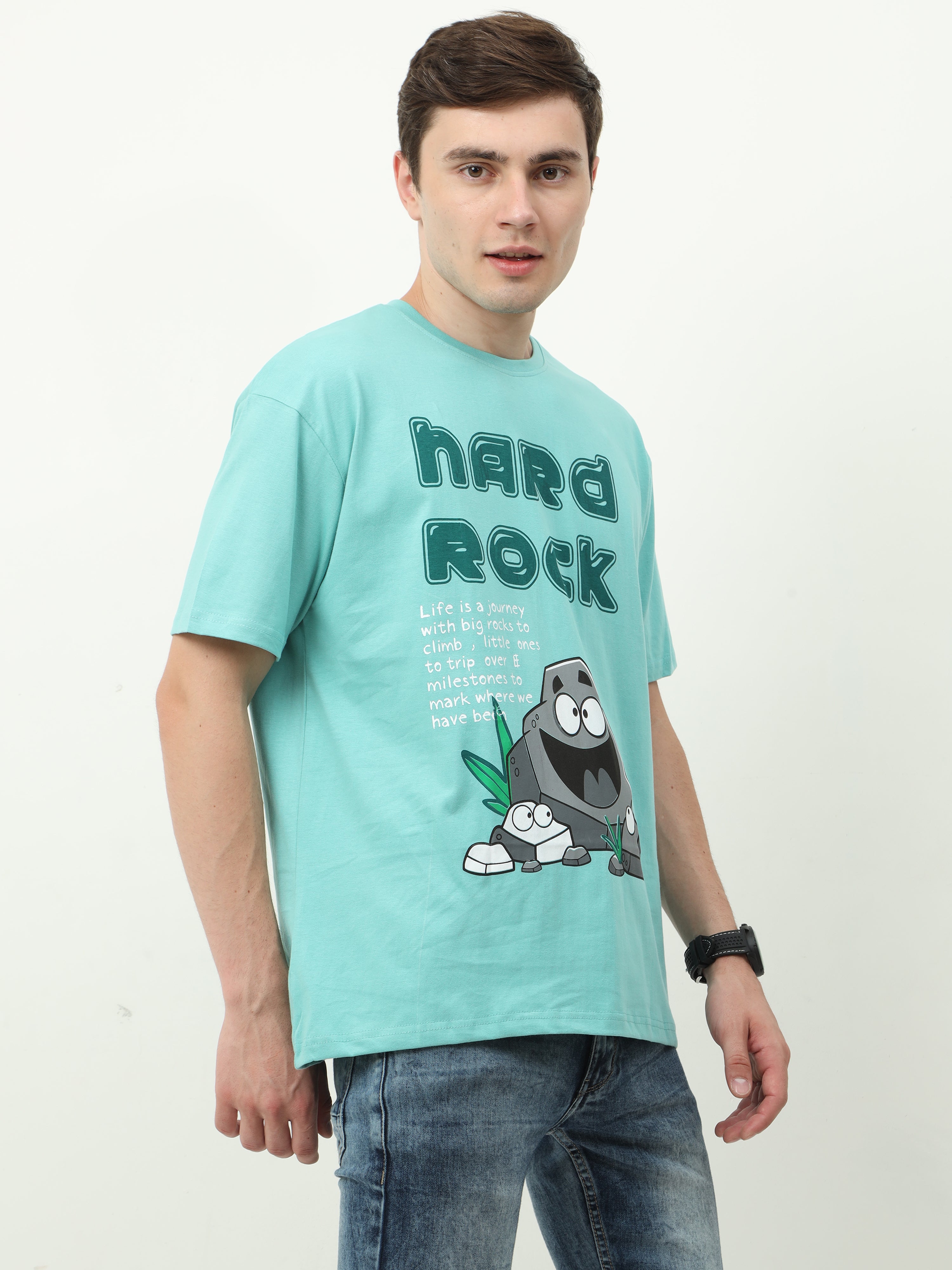تي شيرت كبير الحجم مطبوع عليه Aqua Marine Nard Rock - للجنسين
