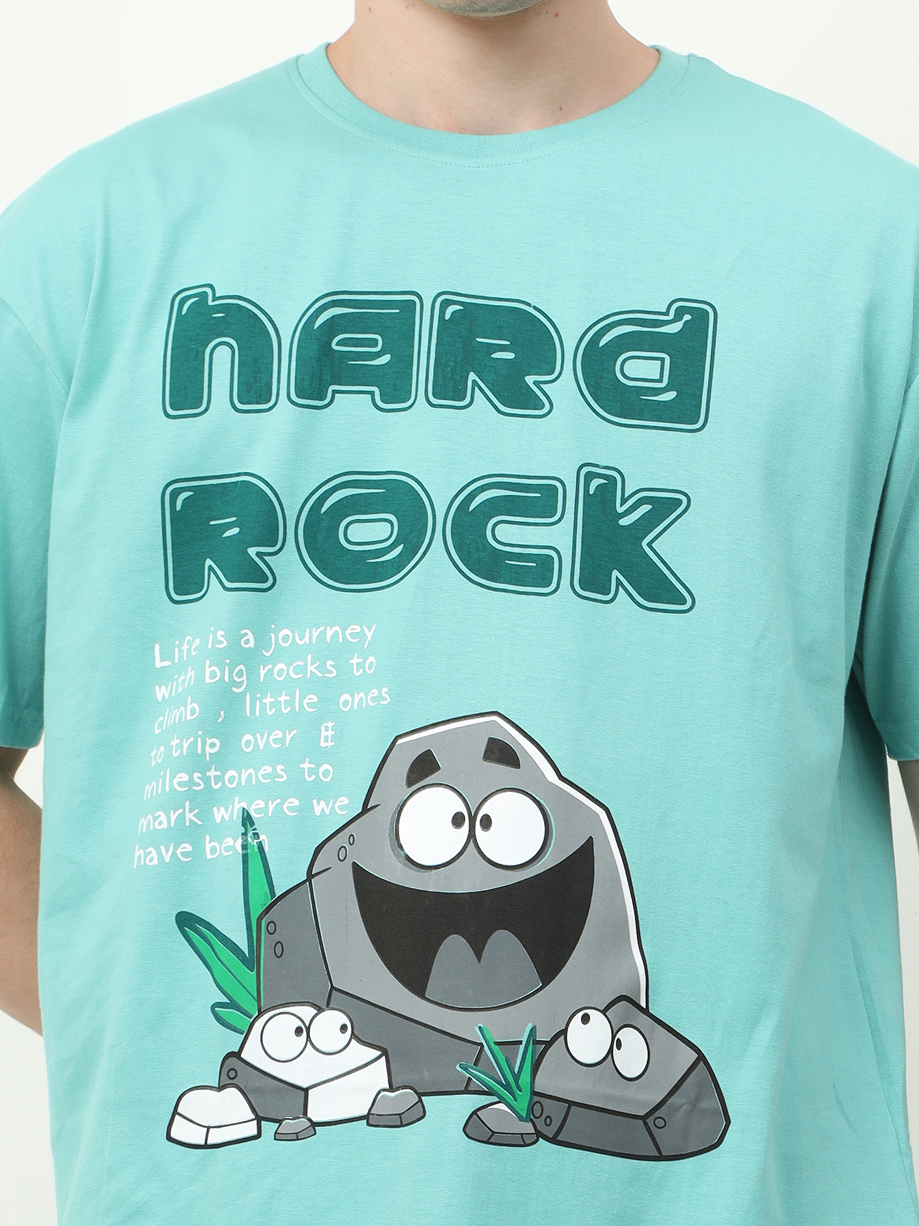 تي شيرت كبير الحجم مطبوع عليه Aqua Marine Nard Rock - للجنسين