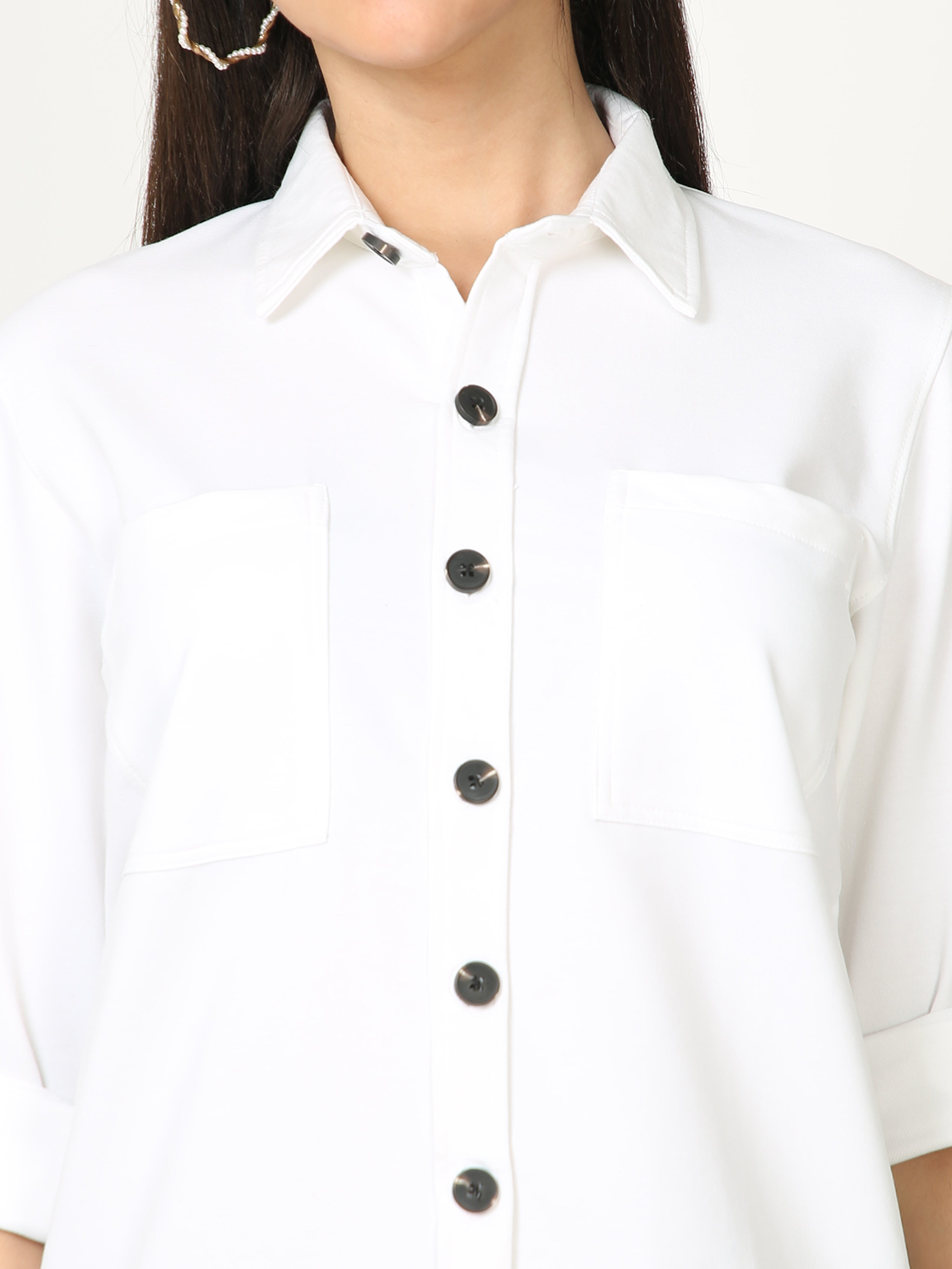 White Double Pocket Royal Knit Overshirt - UNISEX