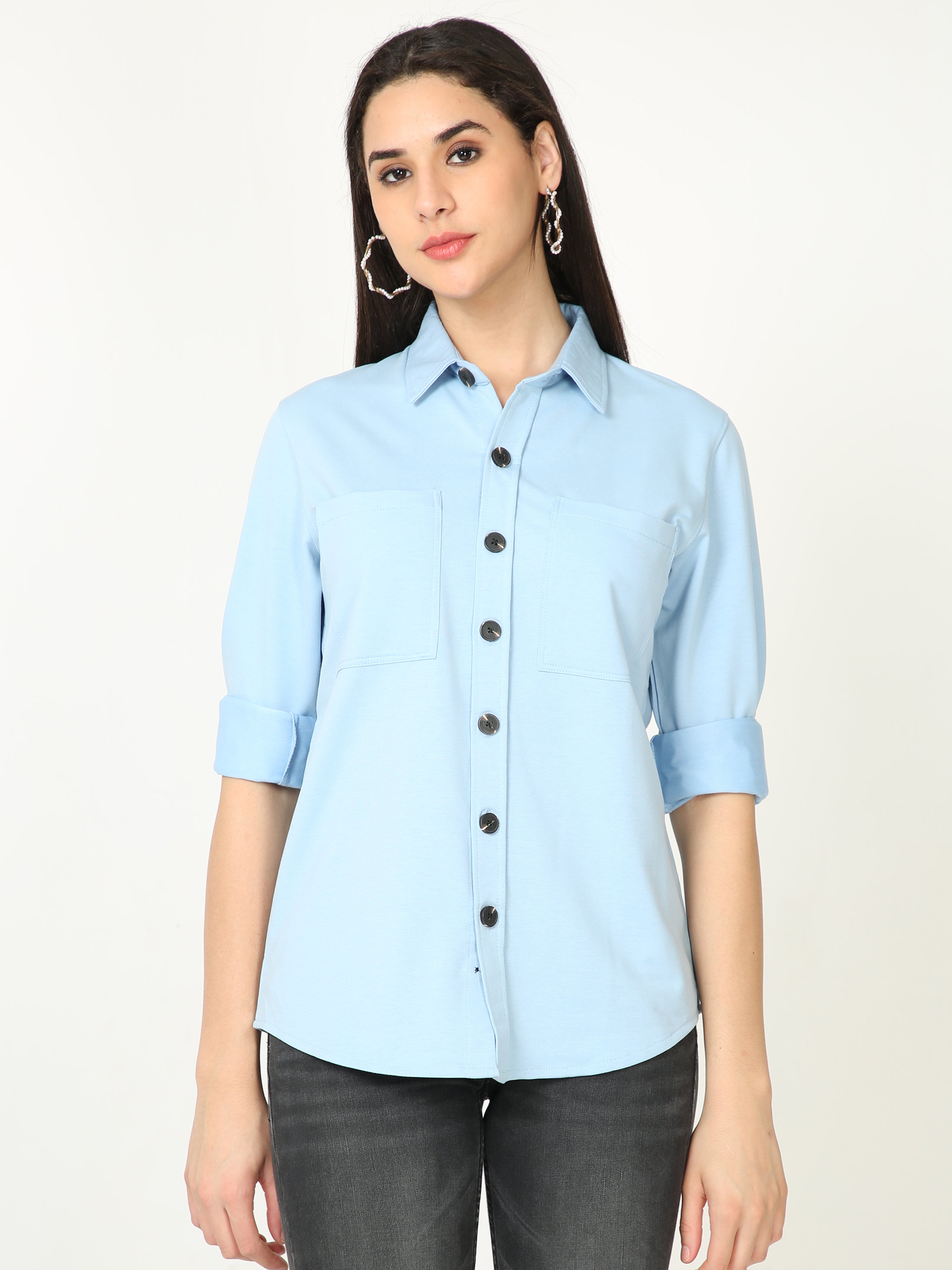 Sky Blue Double Pocket Royal Knit Overshirt - UNISEX