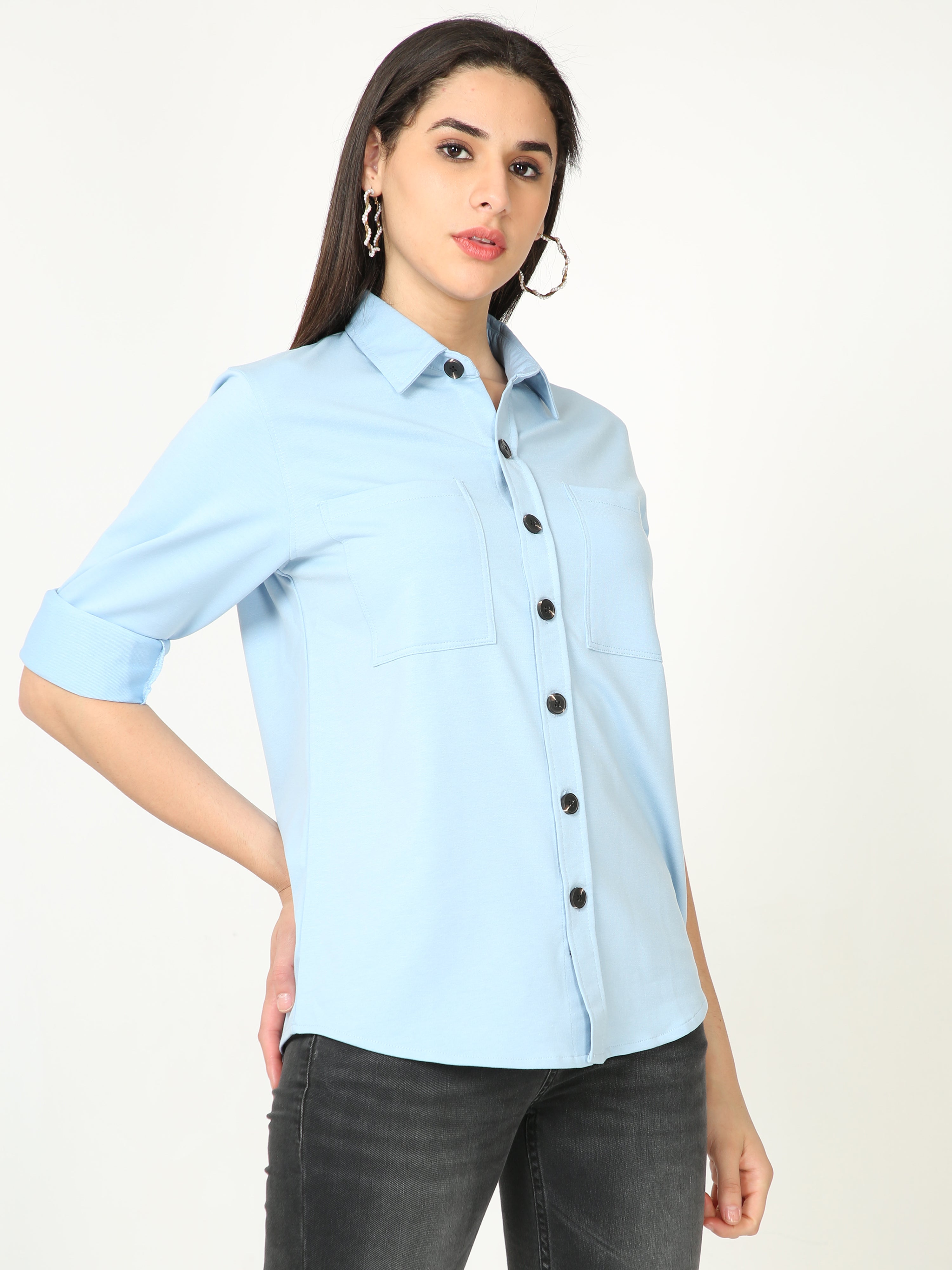 Sky Blue Double Pocket Royal Knit Overshirt - UNISEX