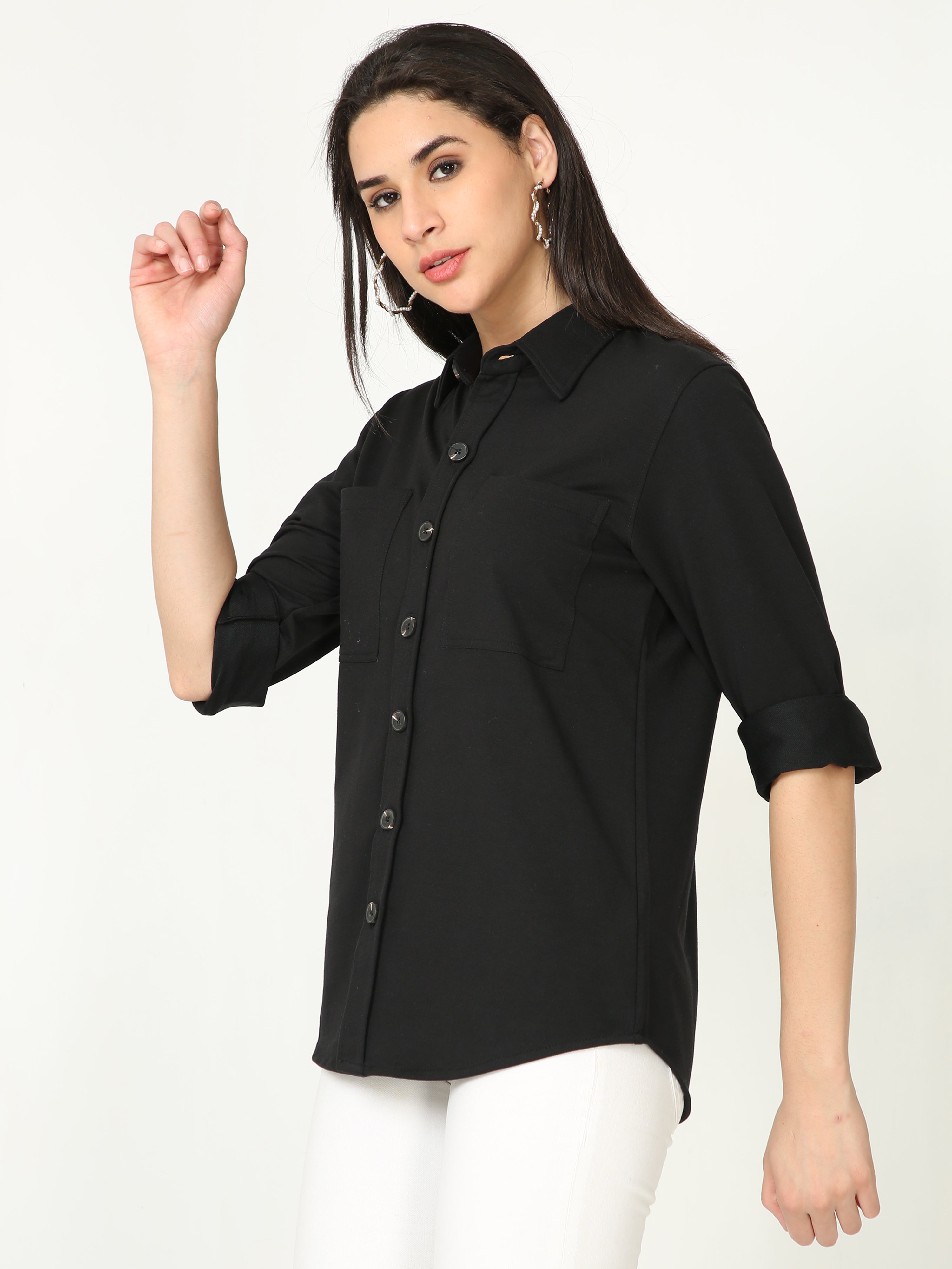 Black Double Pocket Royal Knit Overshirt - UNISEX