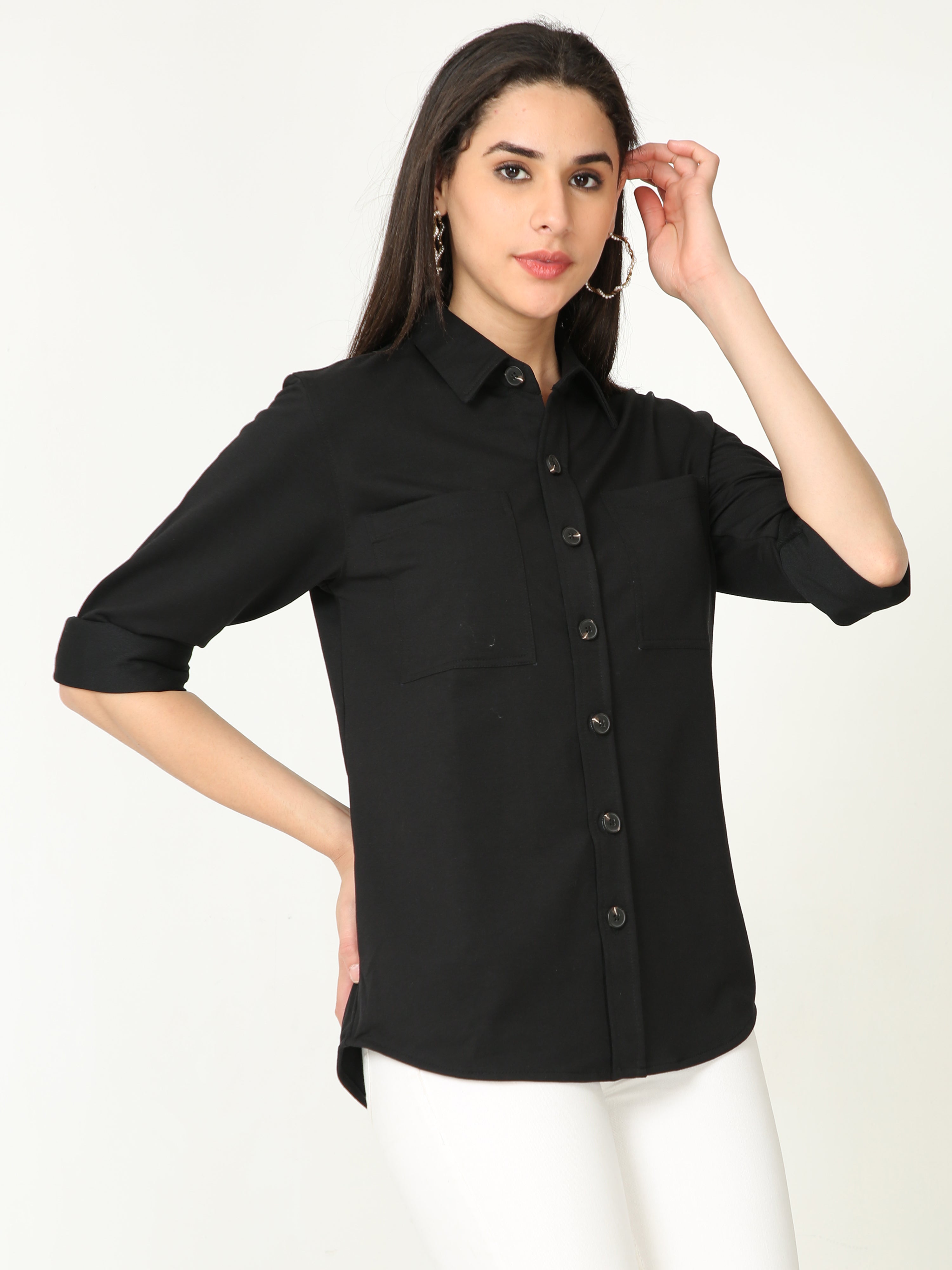 Black Double Pocket Royal Knit Overshirt - UNISEX