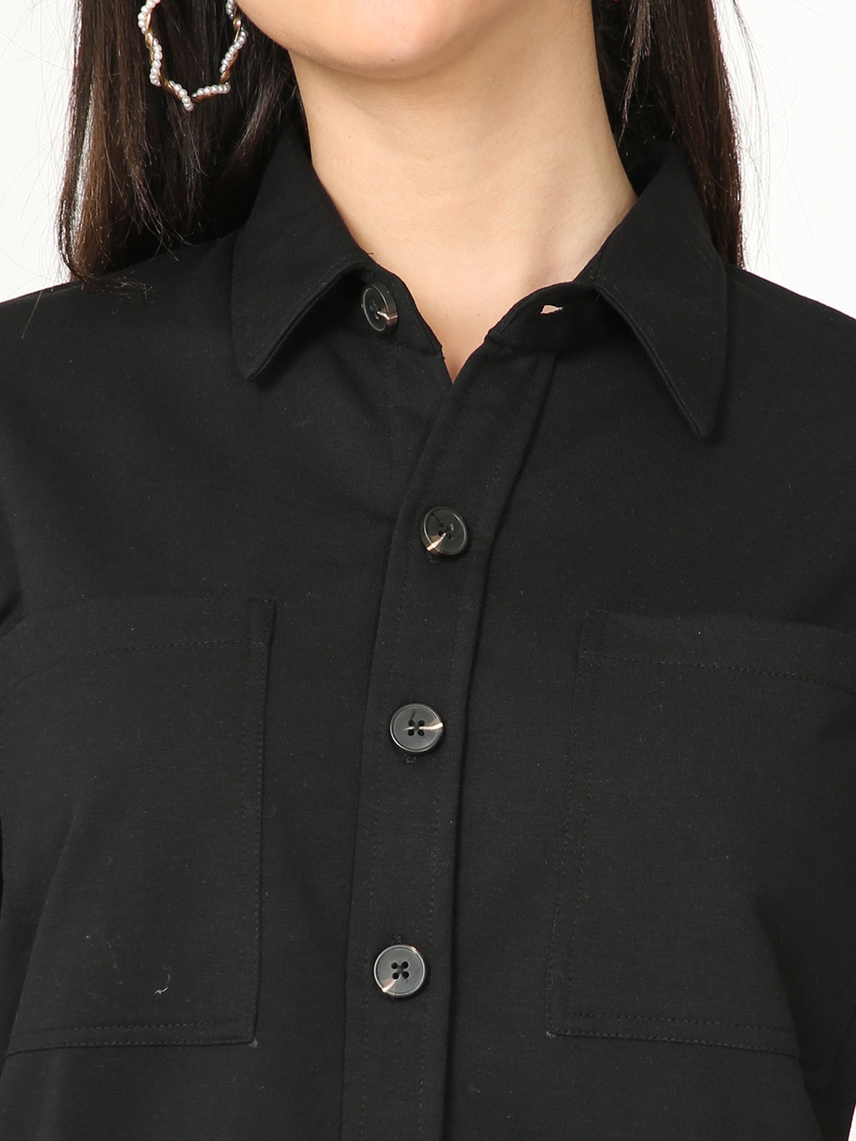 Black Double Pocket Royal Knit Overshirt - UNISEX