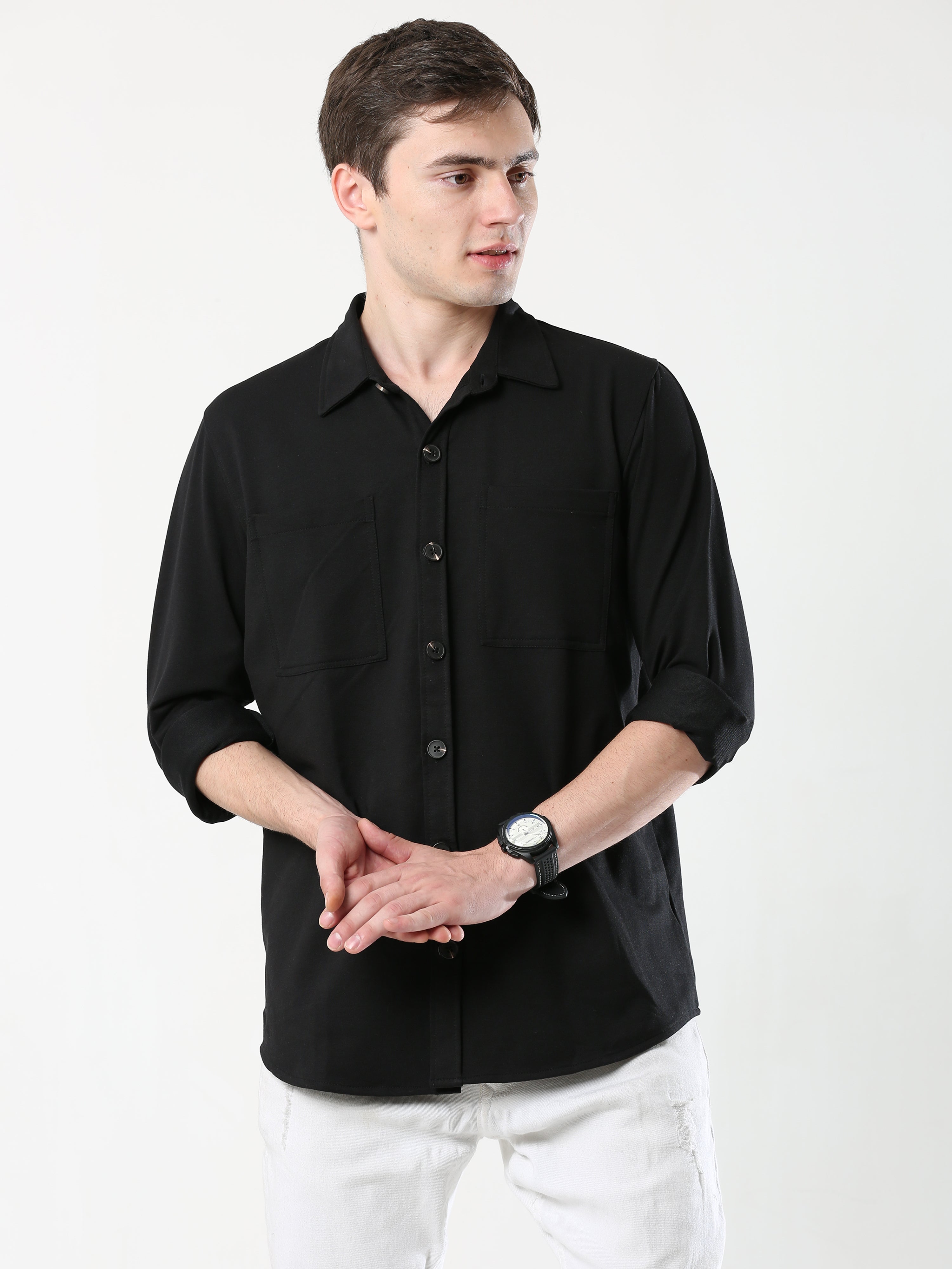 Black Double Pocket Royal Knit overshirt - UNISEX