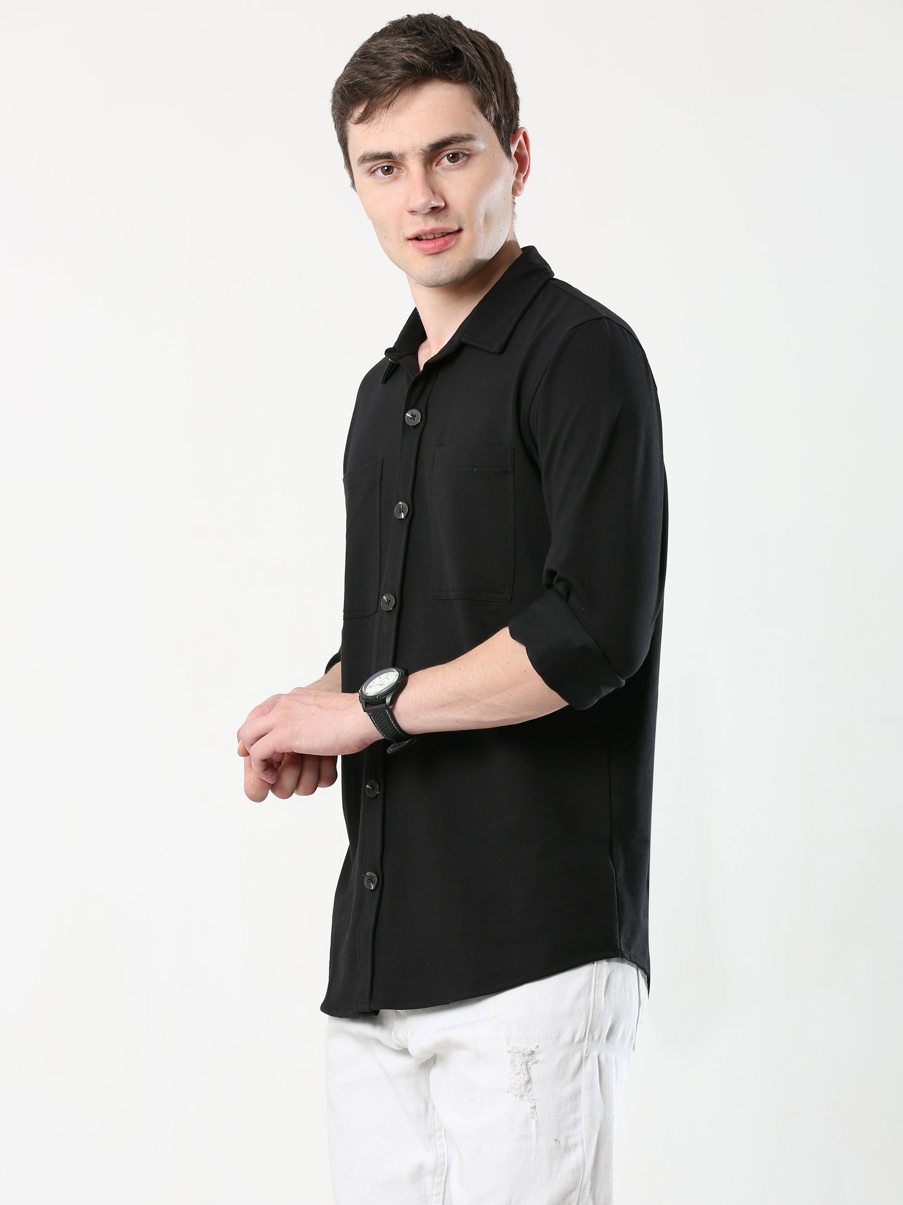 Black Double Pocket Royal Knit overshirt - UNISEX