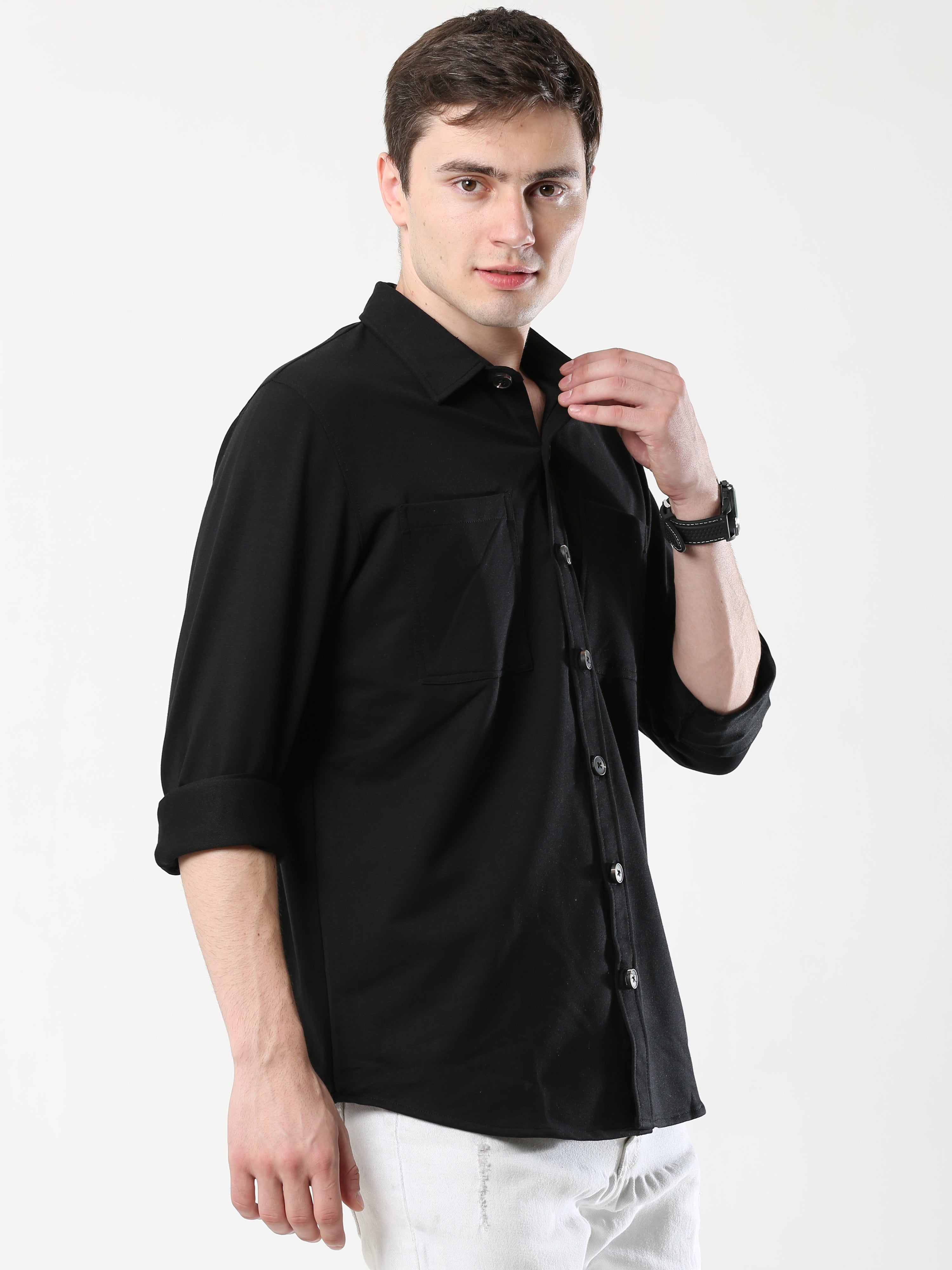 Black Double Pocket Royal Knit overshirt - UNISEX