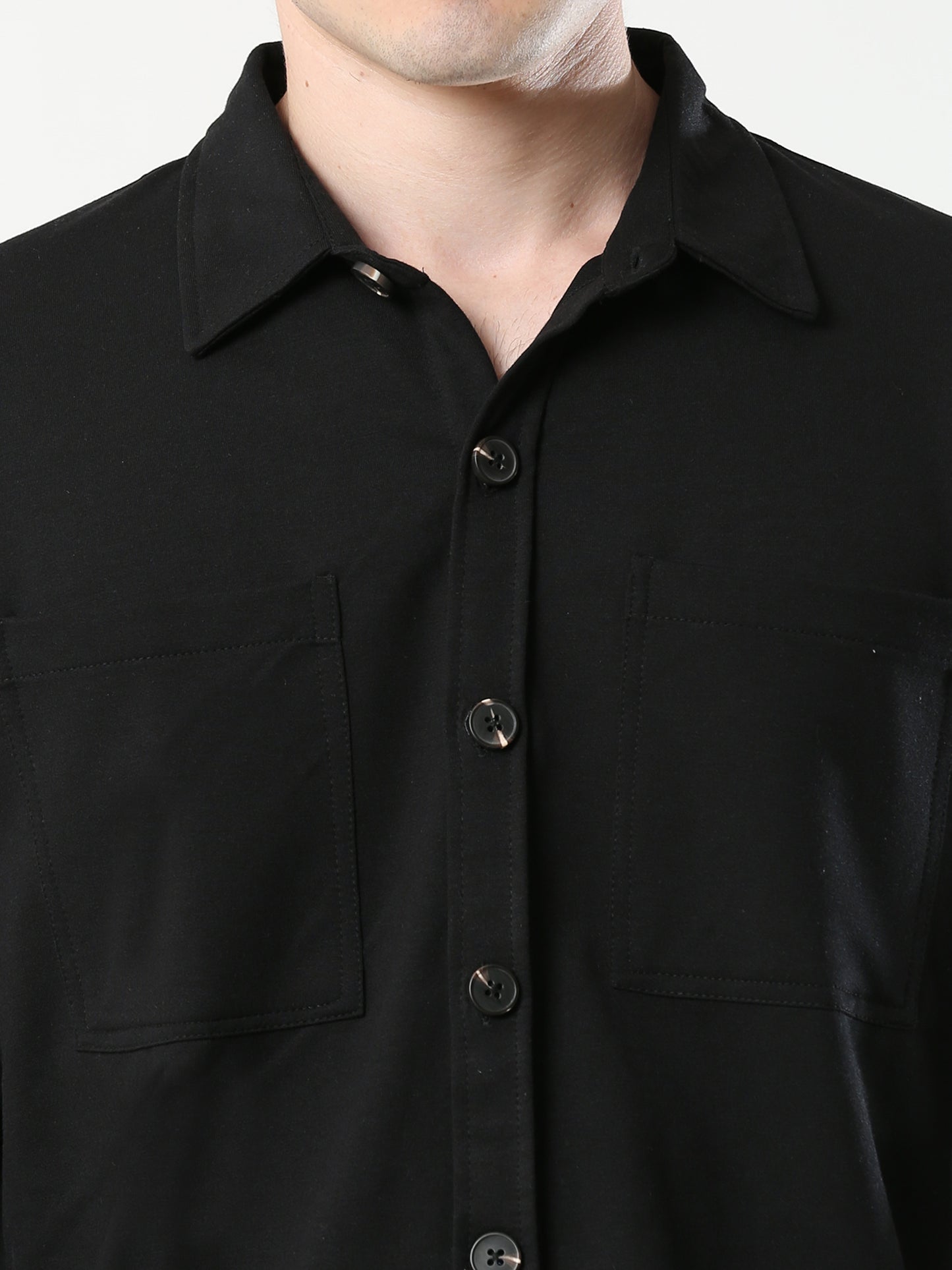Black Double Pocket Royal Knit overshirt - UNISEX