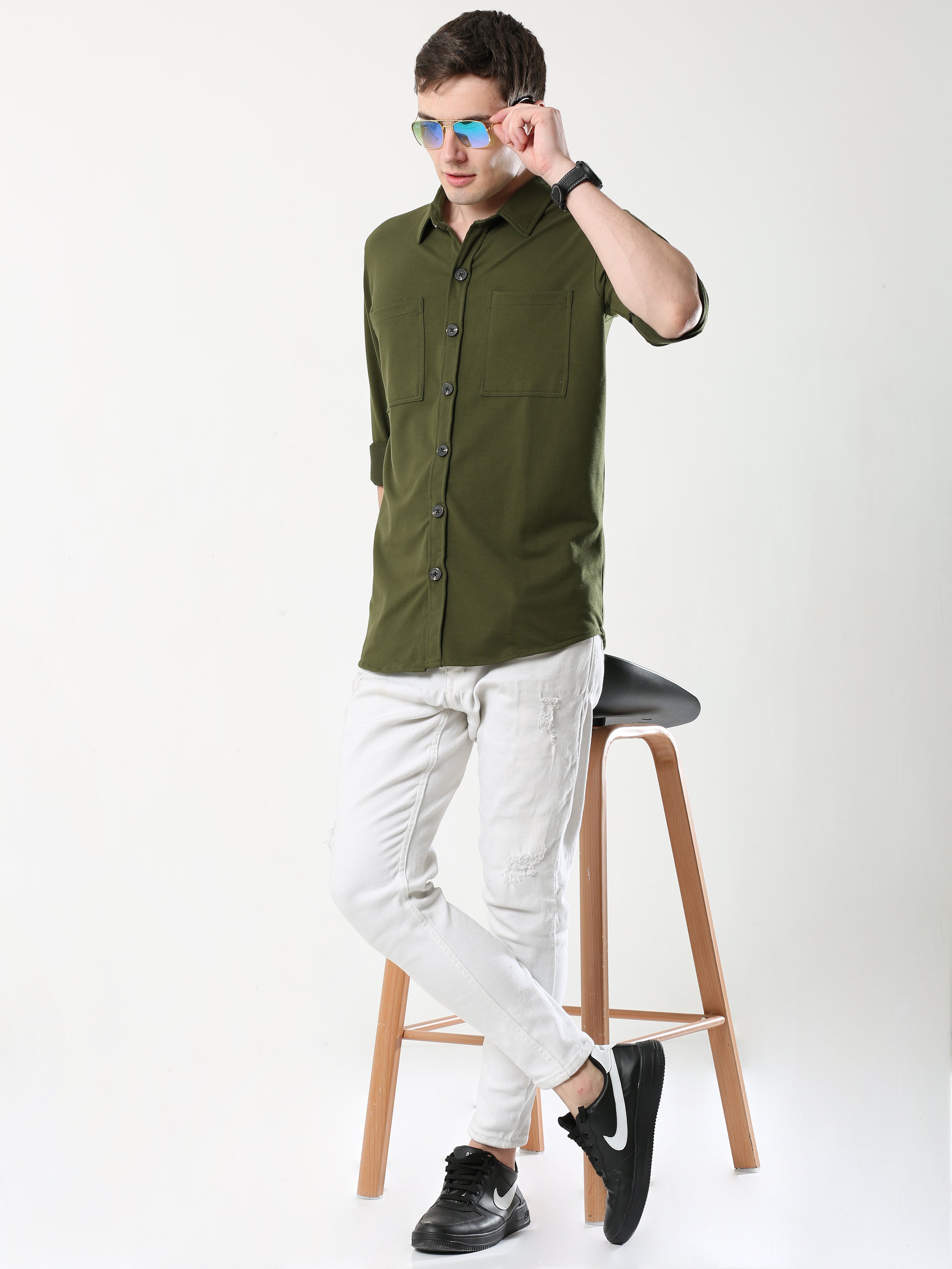 Green Double Pocket Royal Knit overshirt - UNISEX