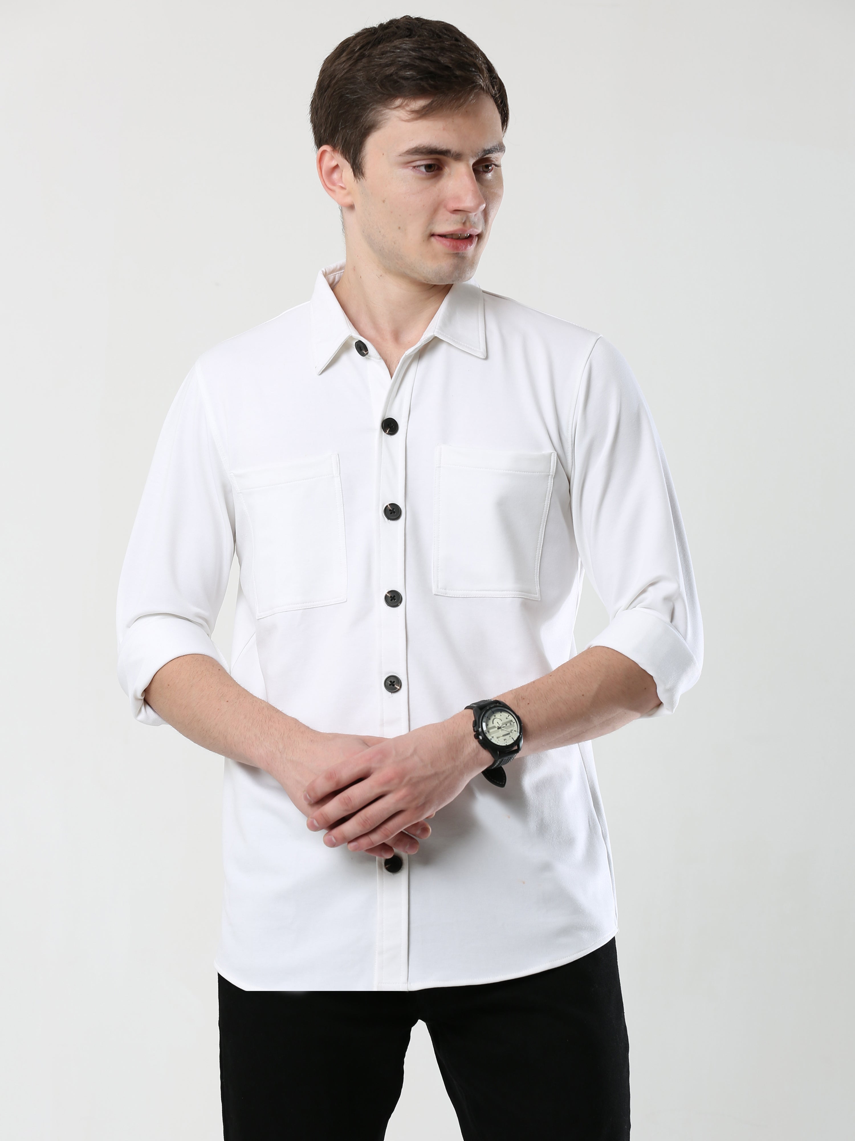 White Double Pocket Royal Knit overshirt - UNISEX