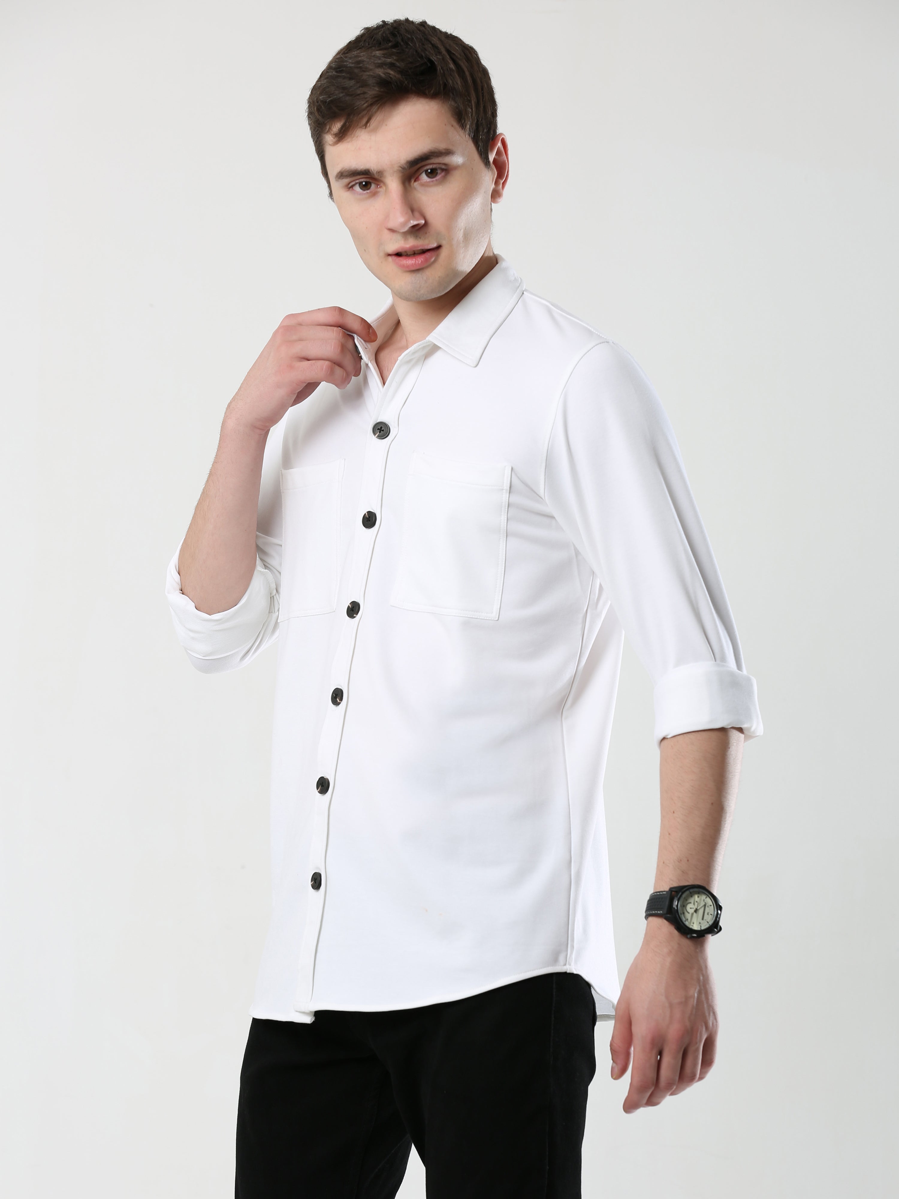 White Double Pocket Royal Knit overshirt - UNISEX