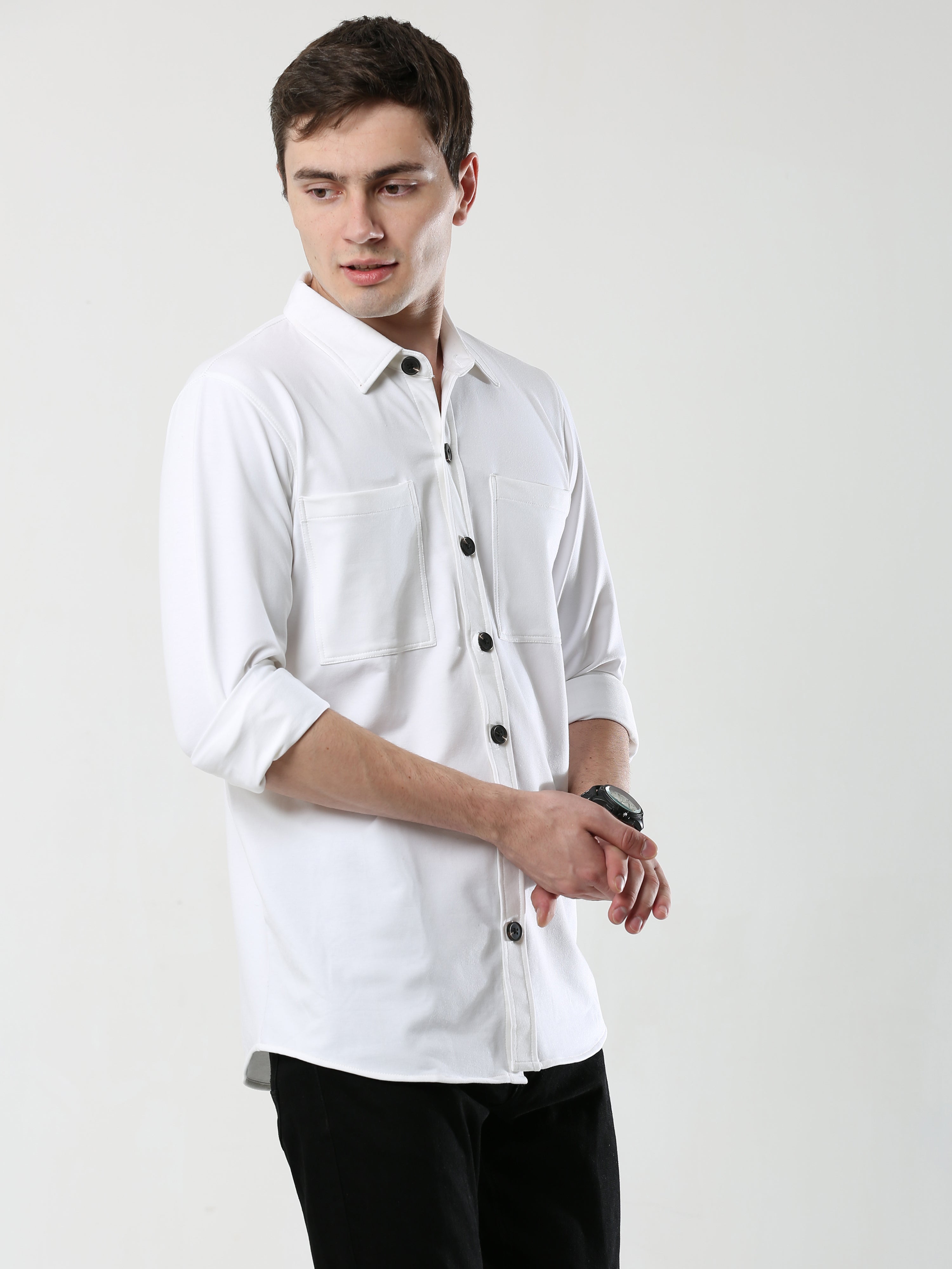 White Double Pocket Royal Knit overshirt - UNISEX