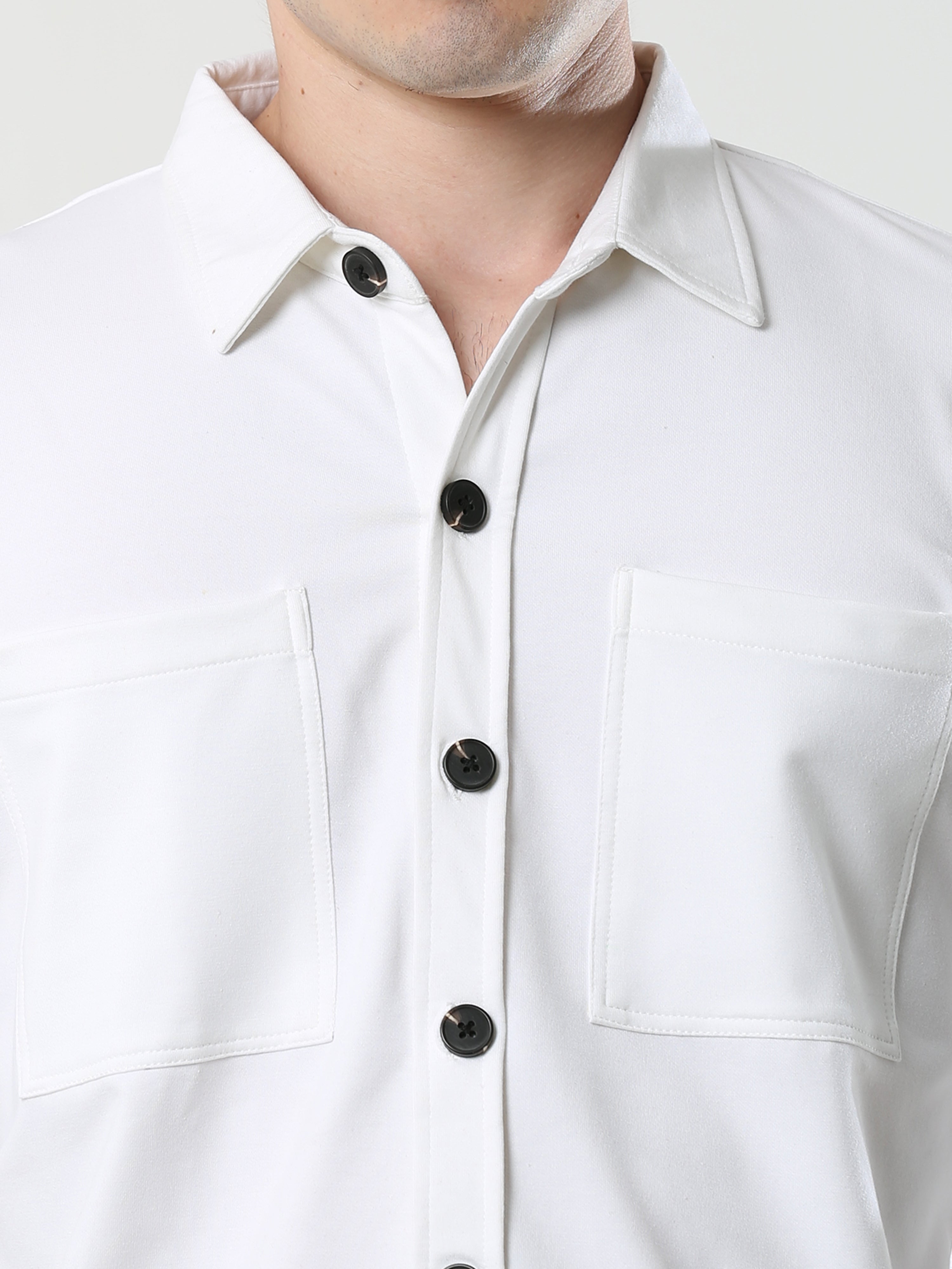 White Double Pocket Royal Knit overshirt - UNISEX