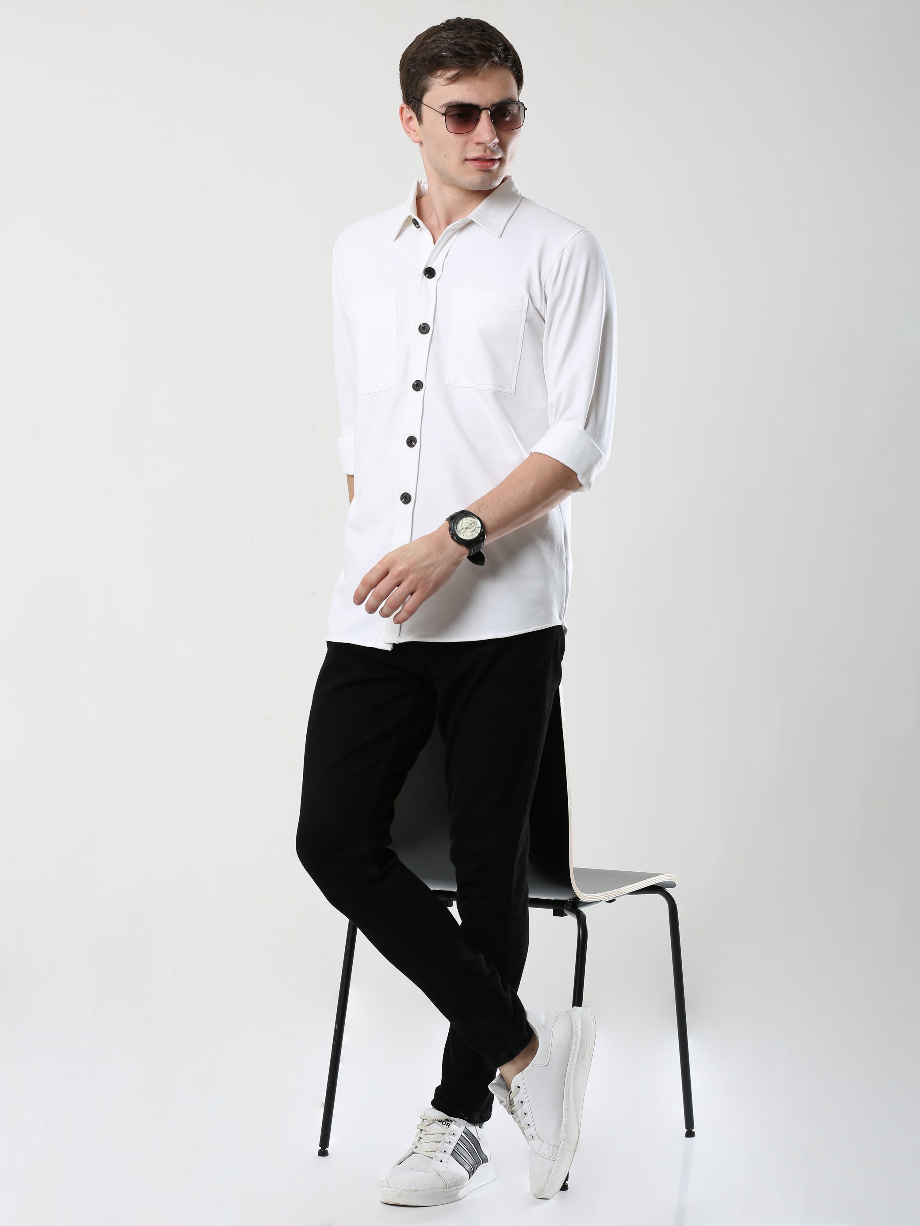 White Double Pocket Royal Knit overshirt - UNISEX