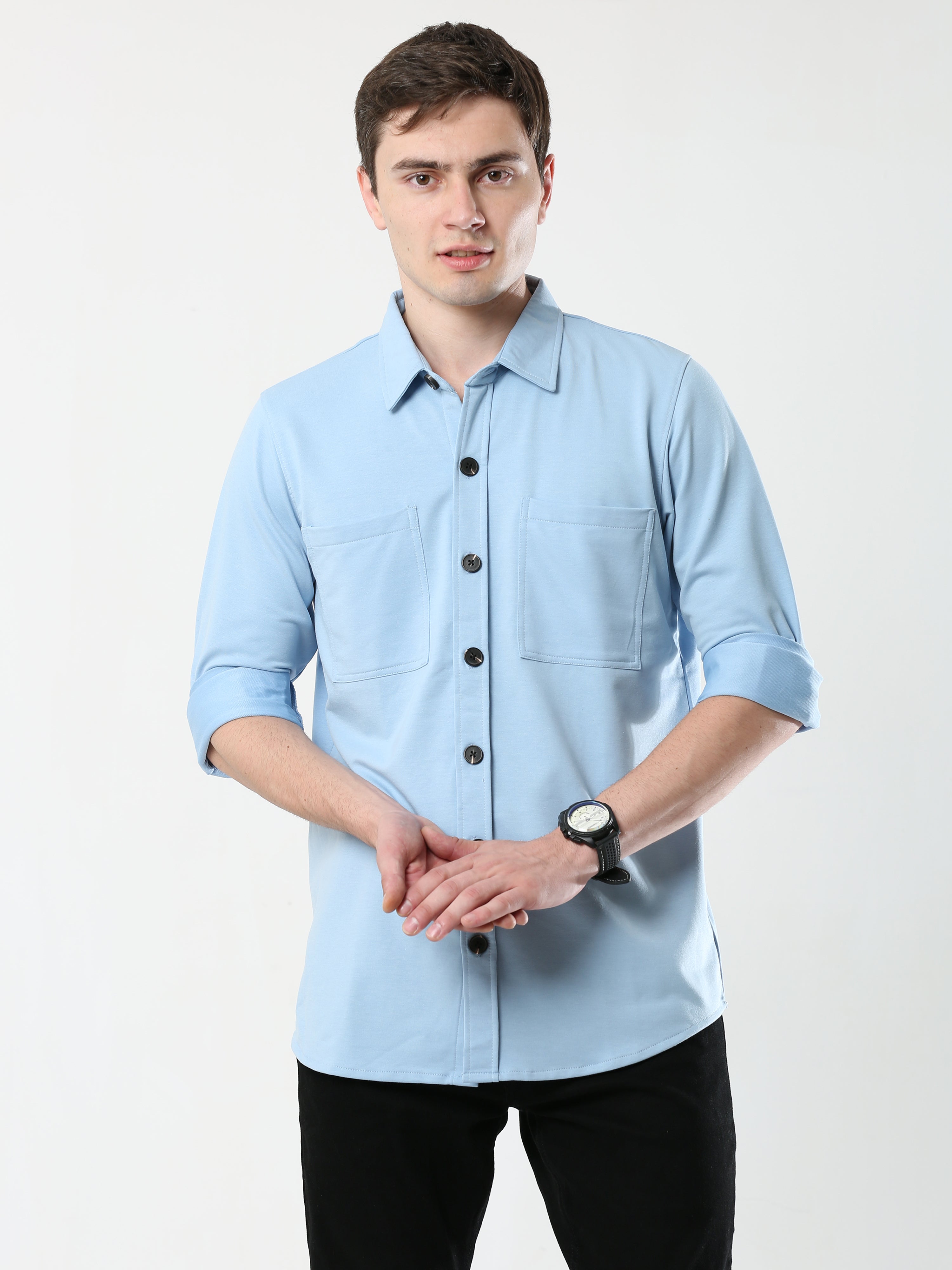 Sky Blue Double Pocket Royal Knit overshirt - UNISEX