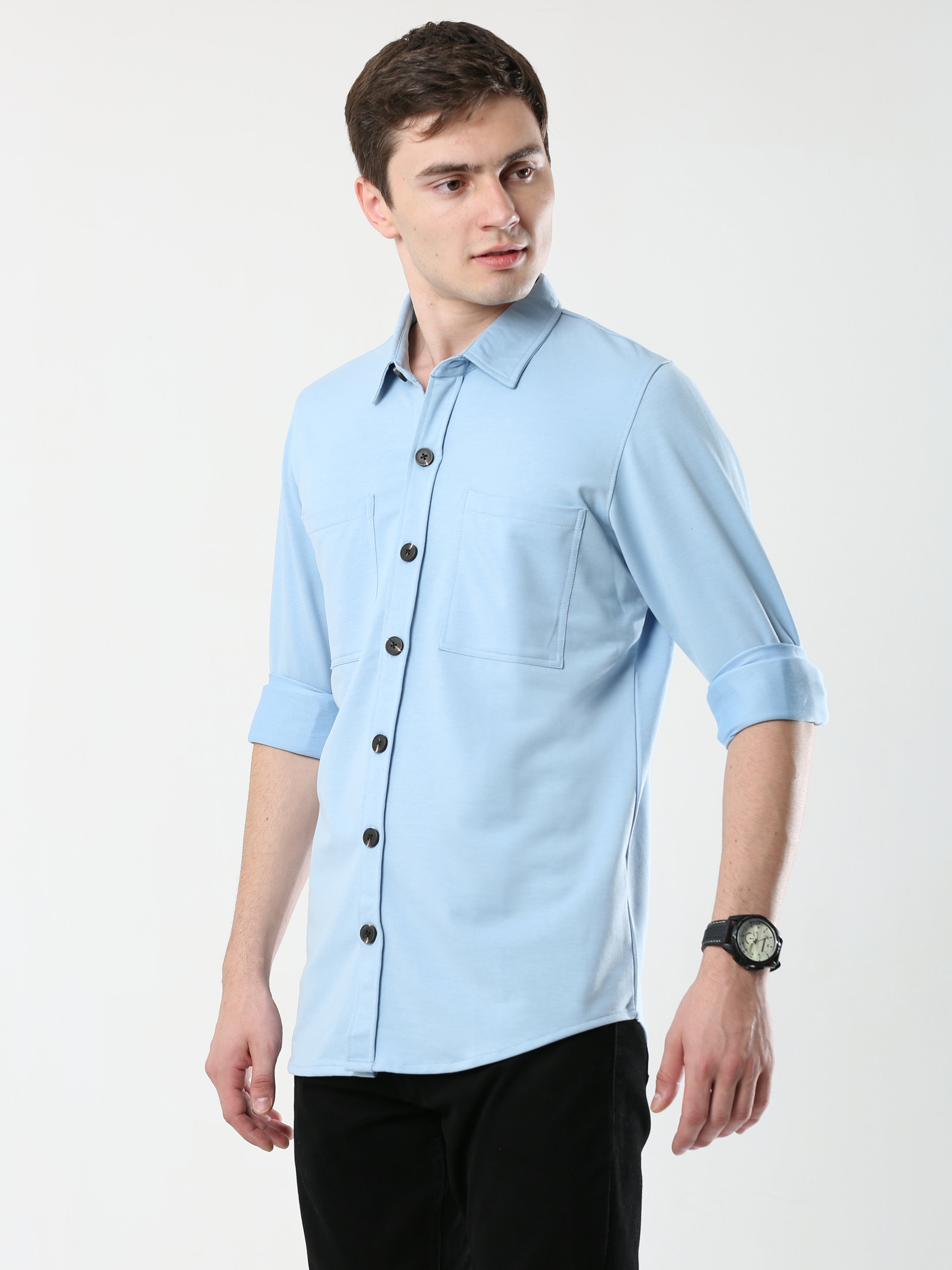 Sky Blue Double Pocket Royal Knit overshirt - UNISEX