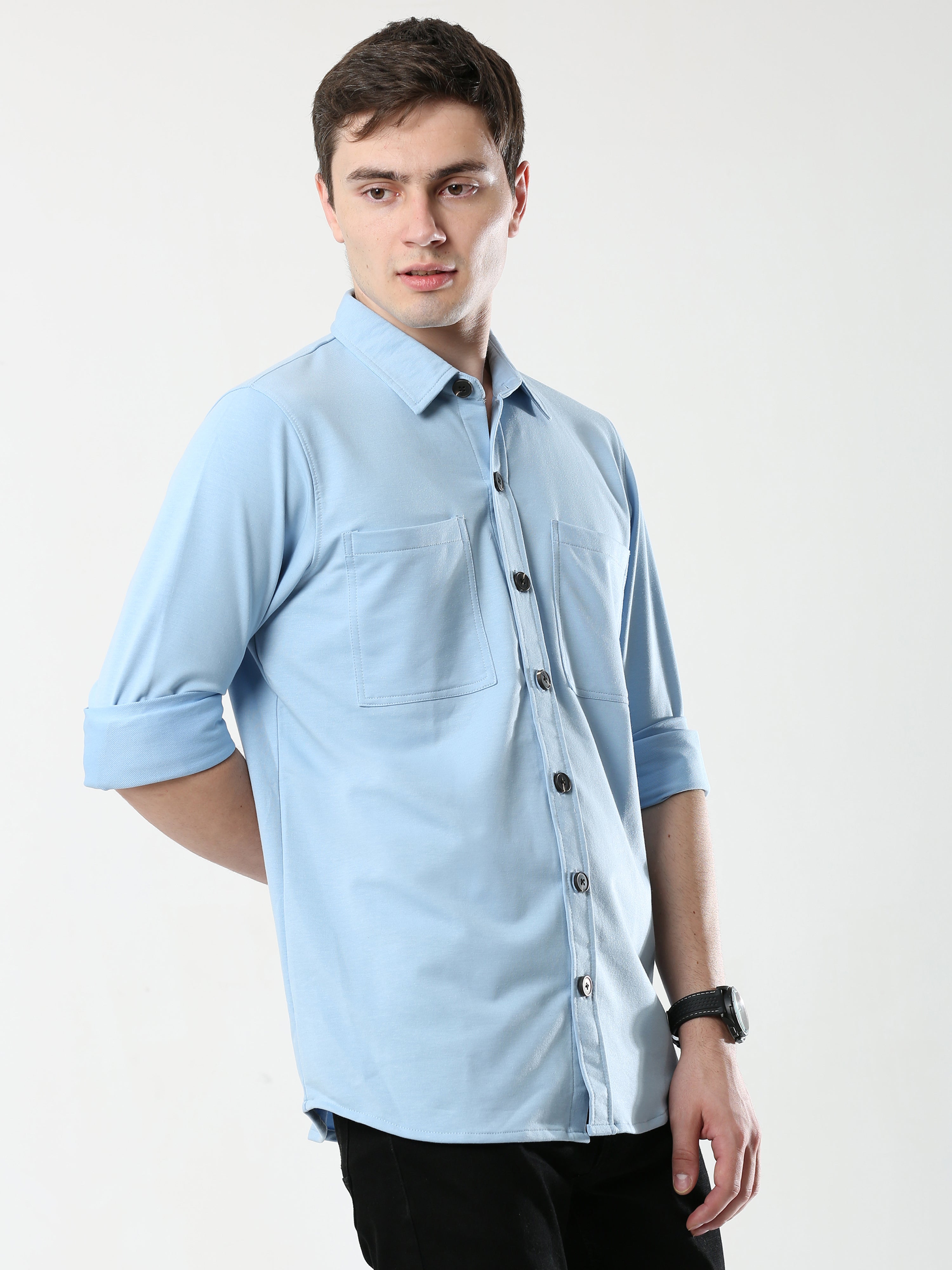 Sky Blue Double Pocket Royal Knit overshirt - UNISEX