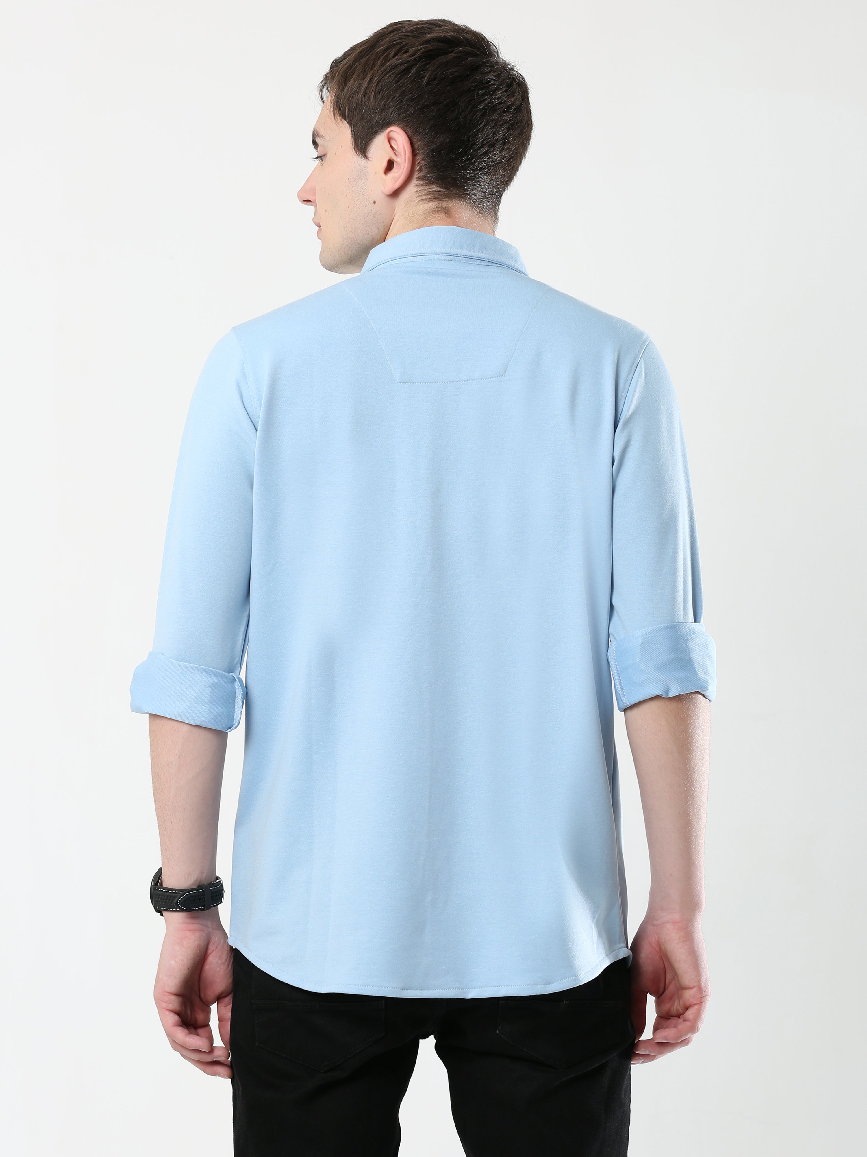 Sky Blue Double Pocket Royal Knit overshirt - UNISEX