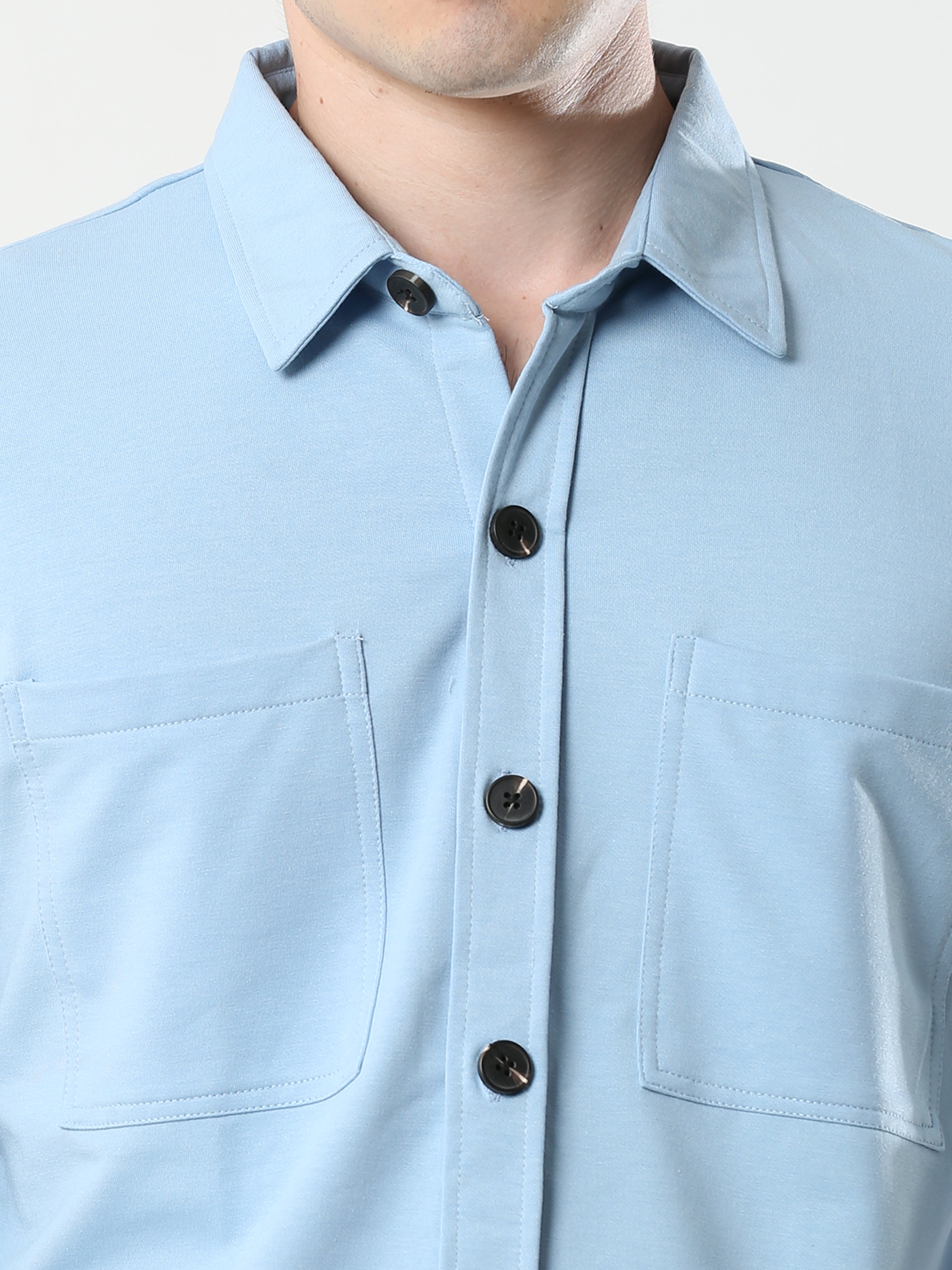 Sky Blue Double Pocket Royal Knit overshirt - UNISEX