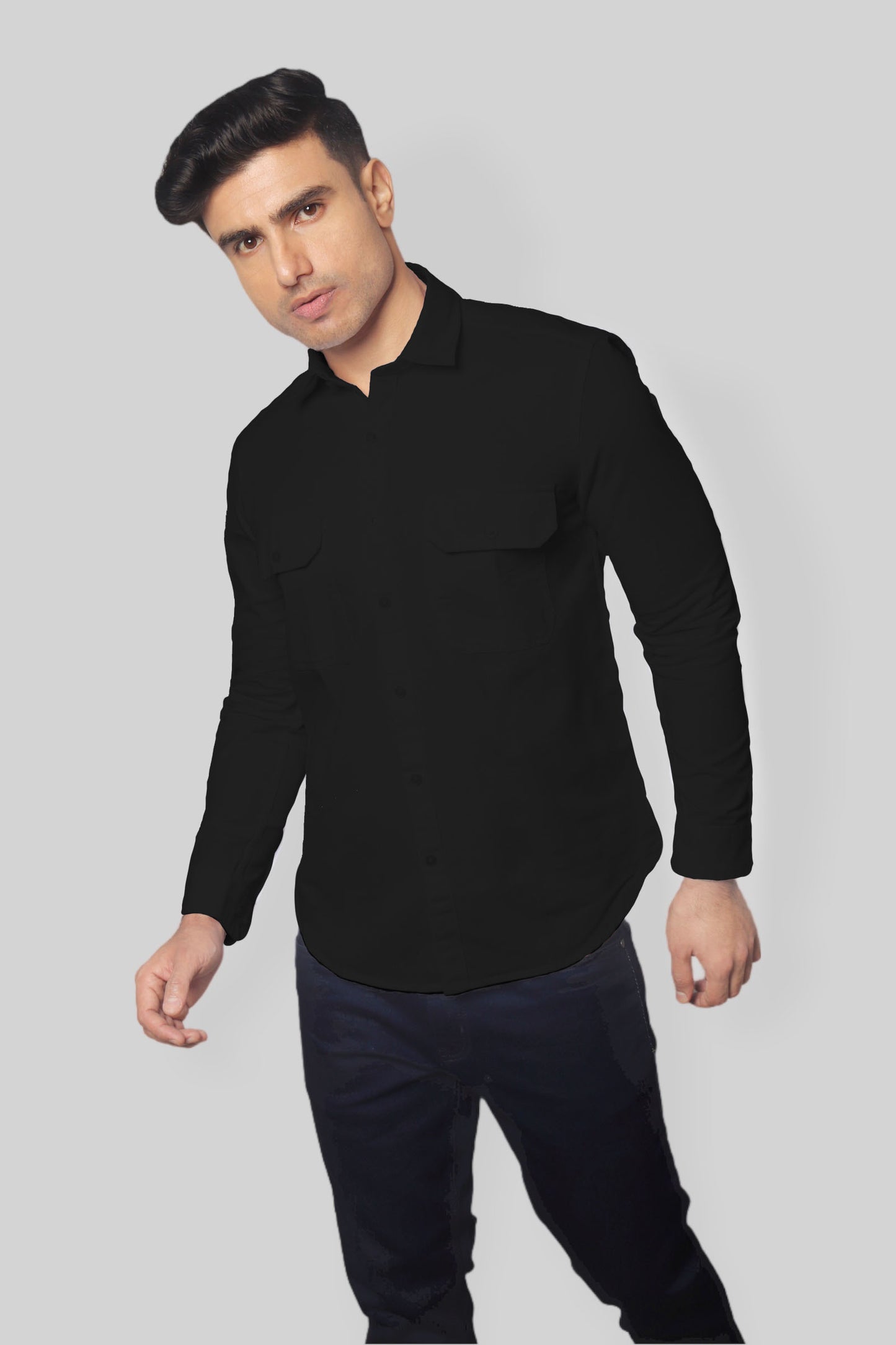 Black double pocket denim shirt for men’s