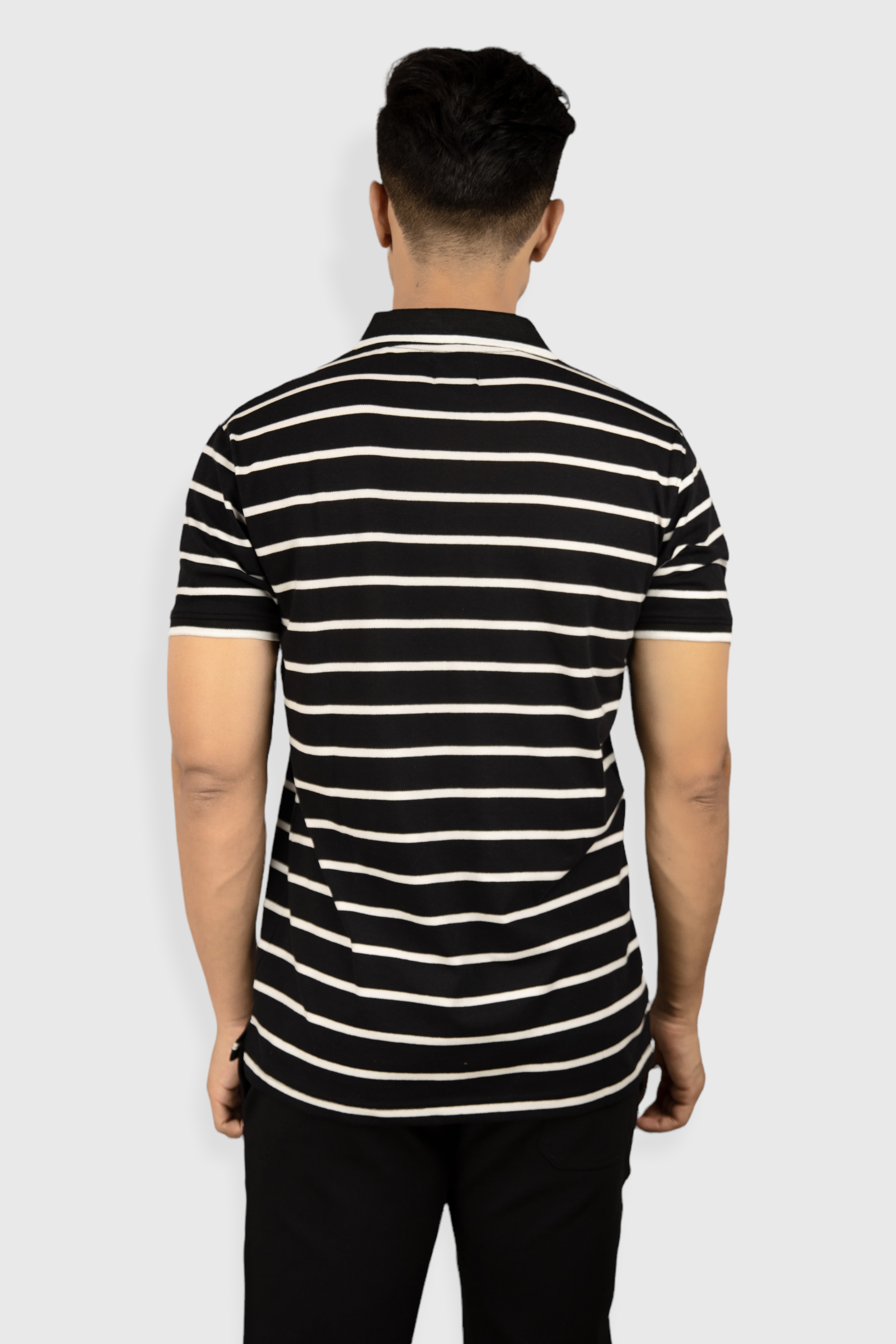 Albatross men’s Black stripe cotton Matty collar tshirt