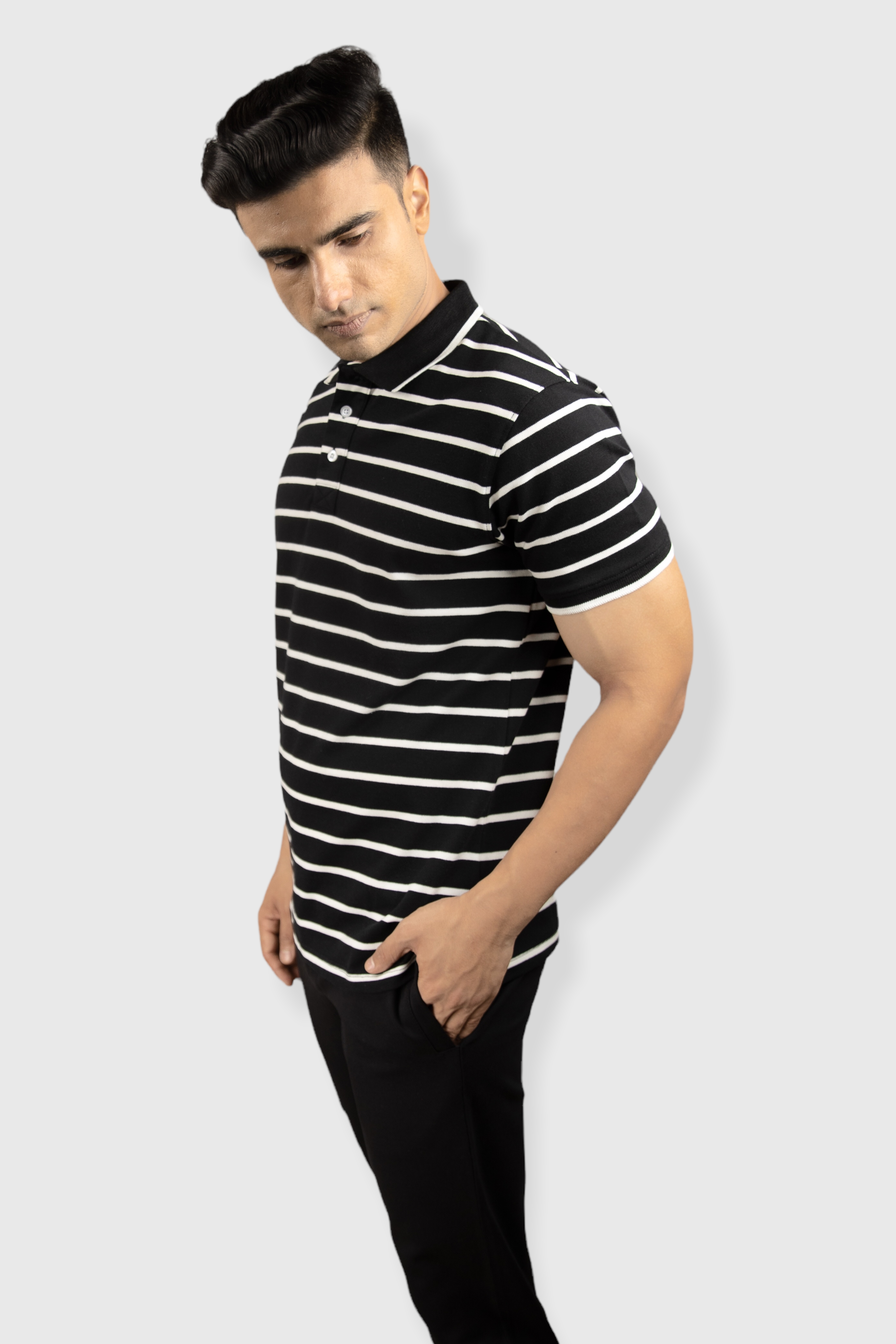 Albatross men’s Black stripe cotton Matty collar tshirt