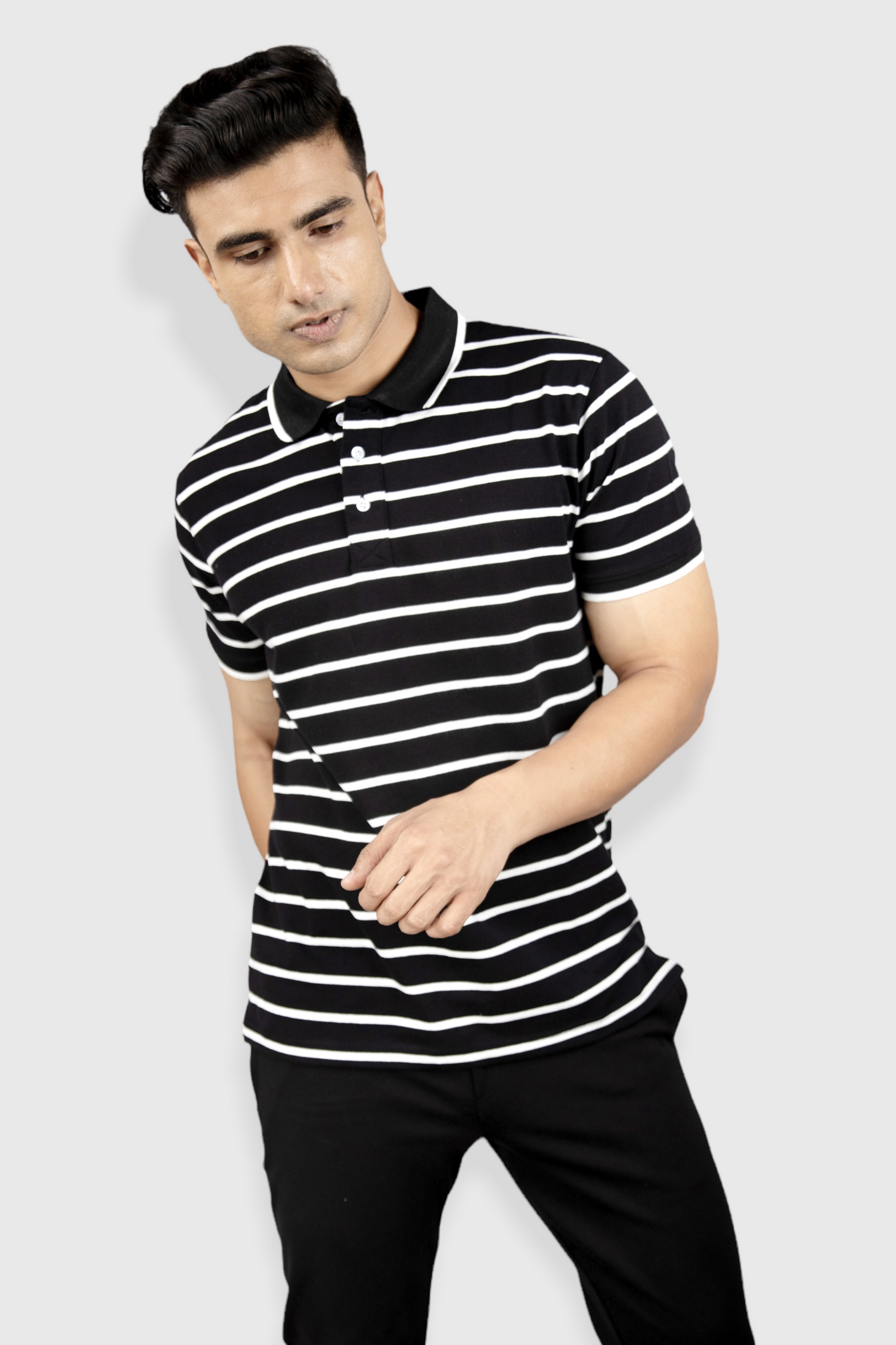 Albatross men’s Black stripe cotton Matty collar tshirt
