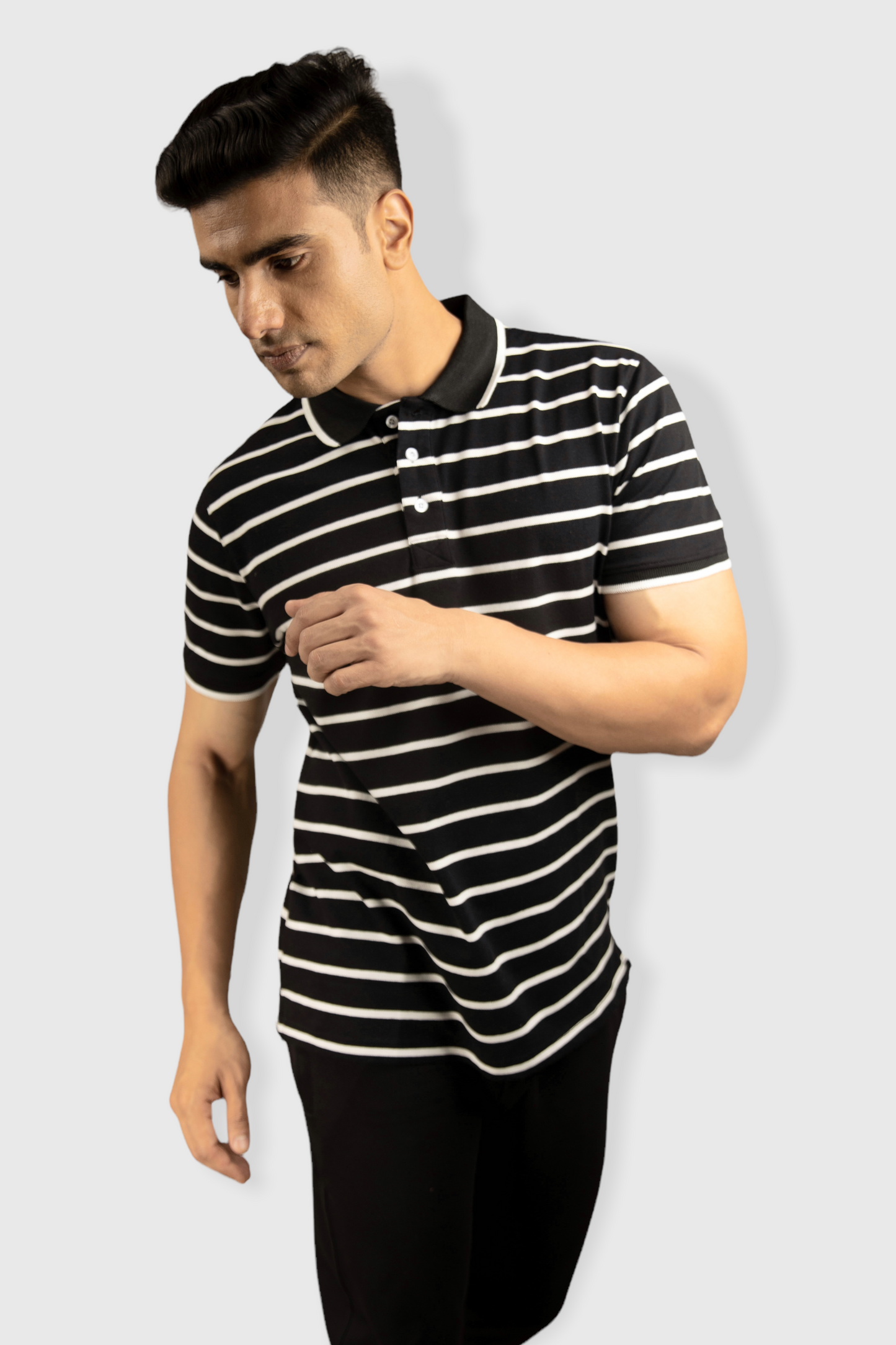 Albatross men’s Black stripe cotton Matty collar tshirt