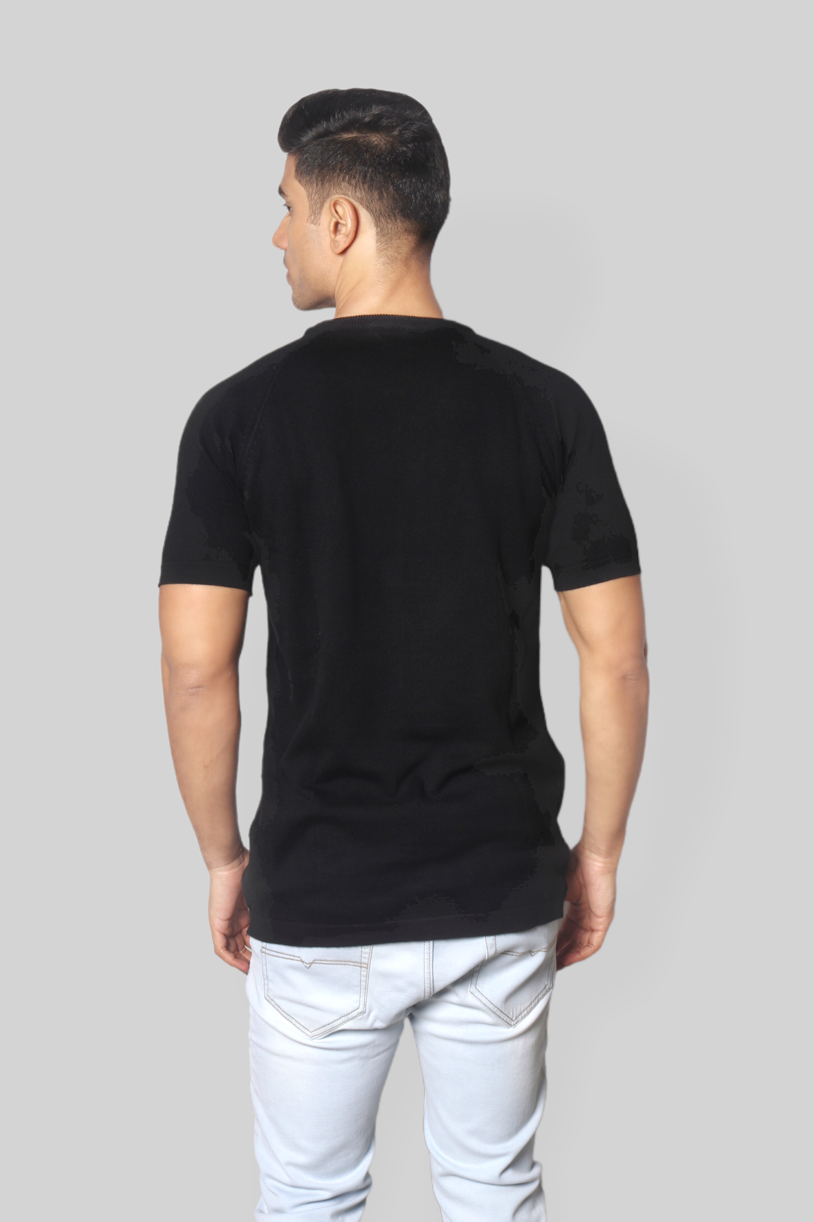 Black Half Sleeve Flat Knit Rough neck T-Shirt