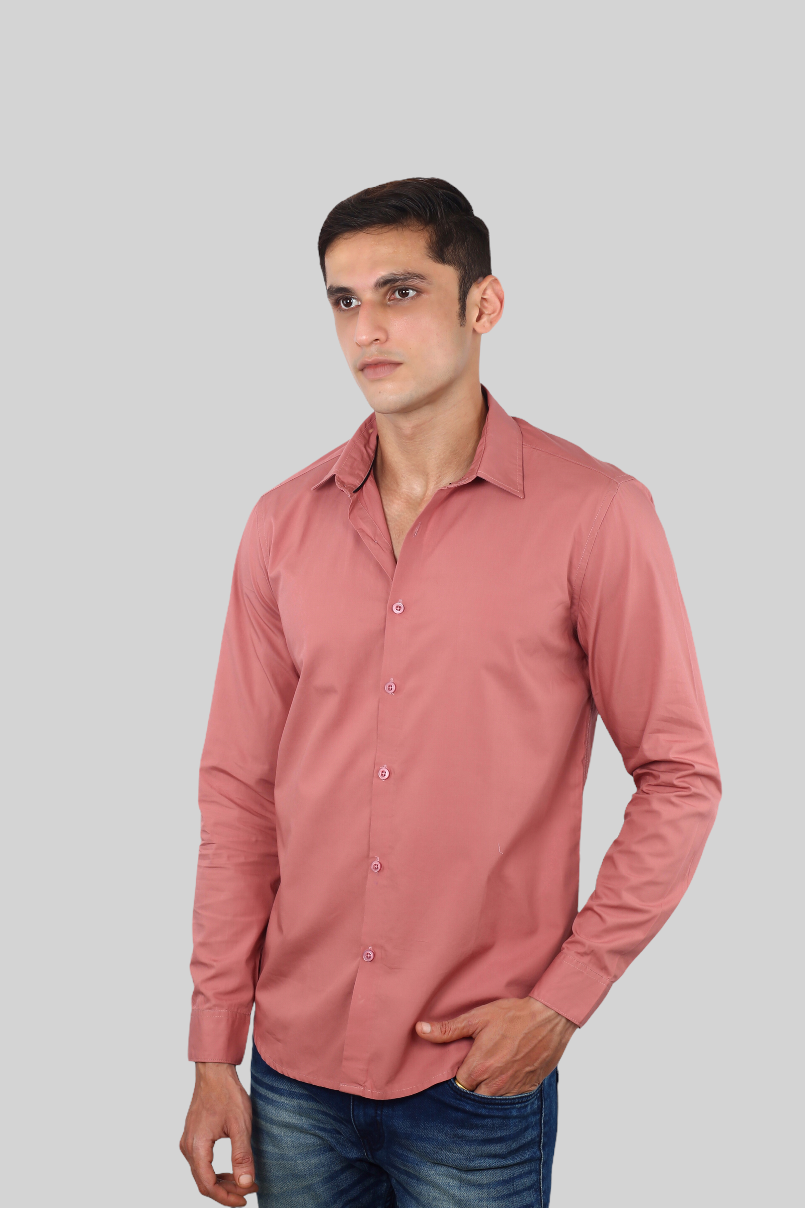 Dark Pink Plain Cotton Shirt for men