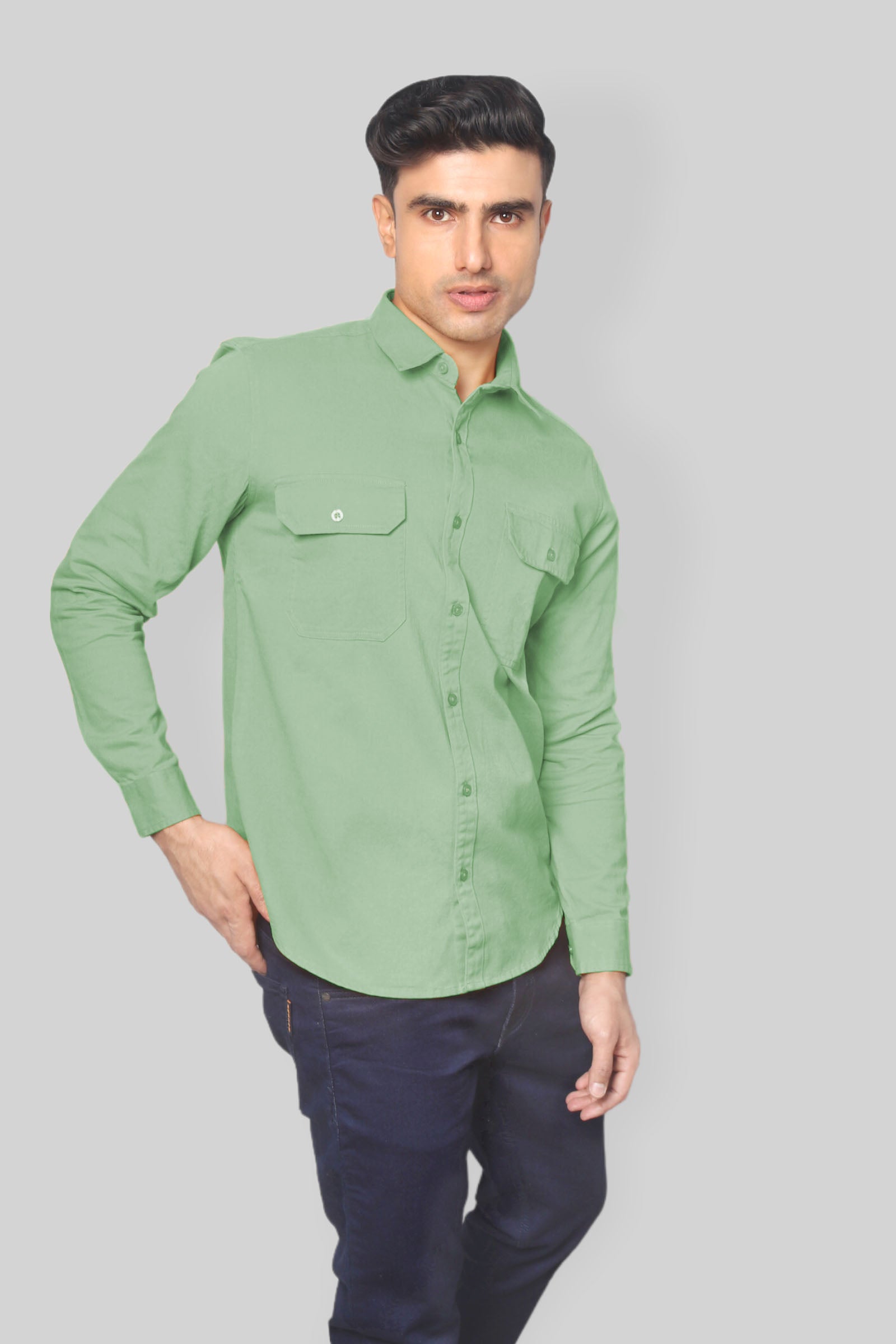 Pista Green Double Pocket denim shirt for mens