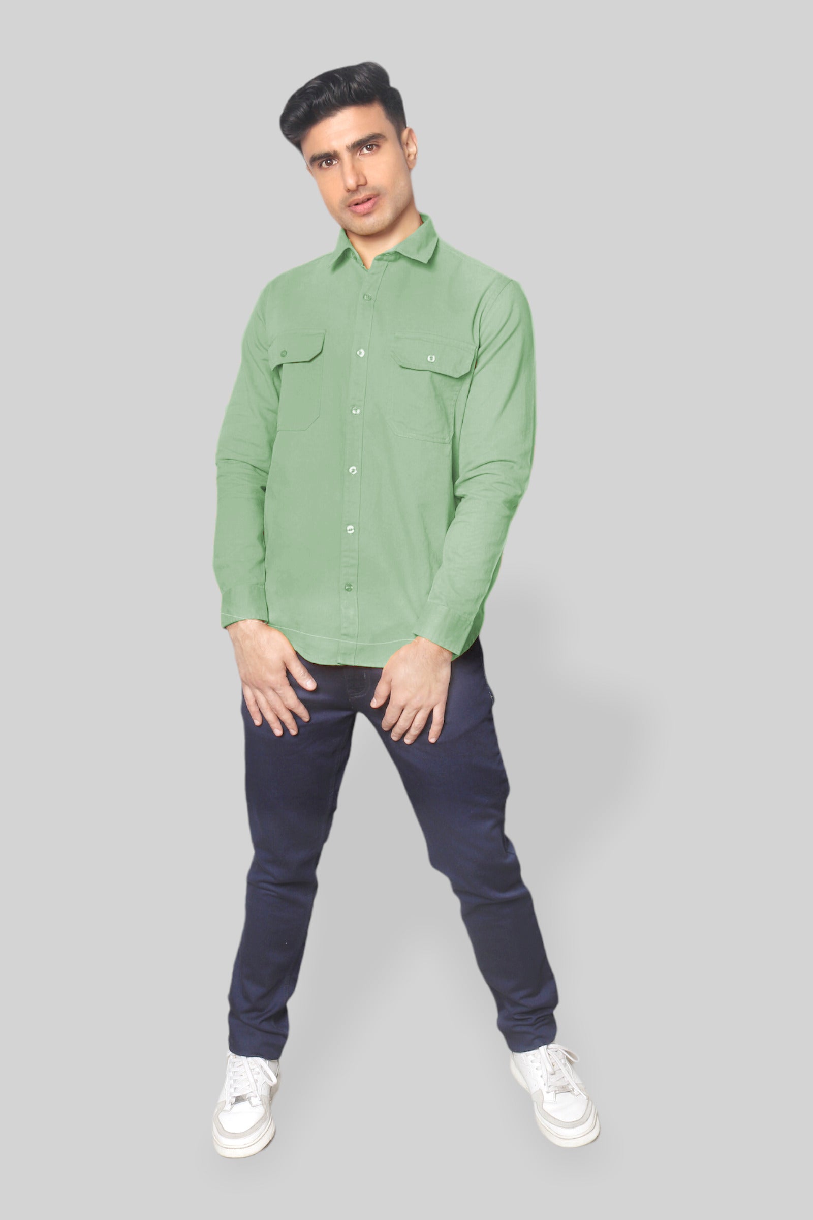 Pista Green Double Pocket denim shirt for mens