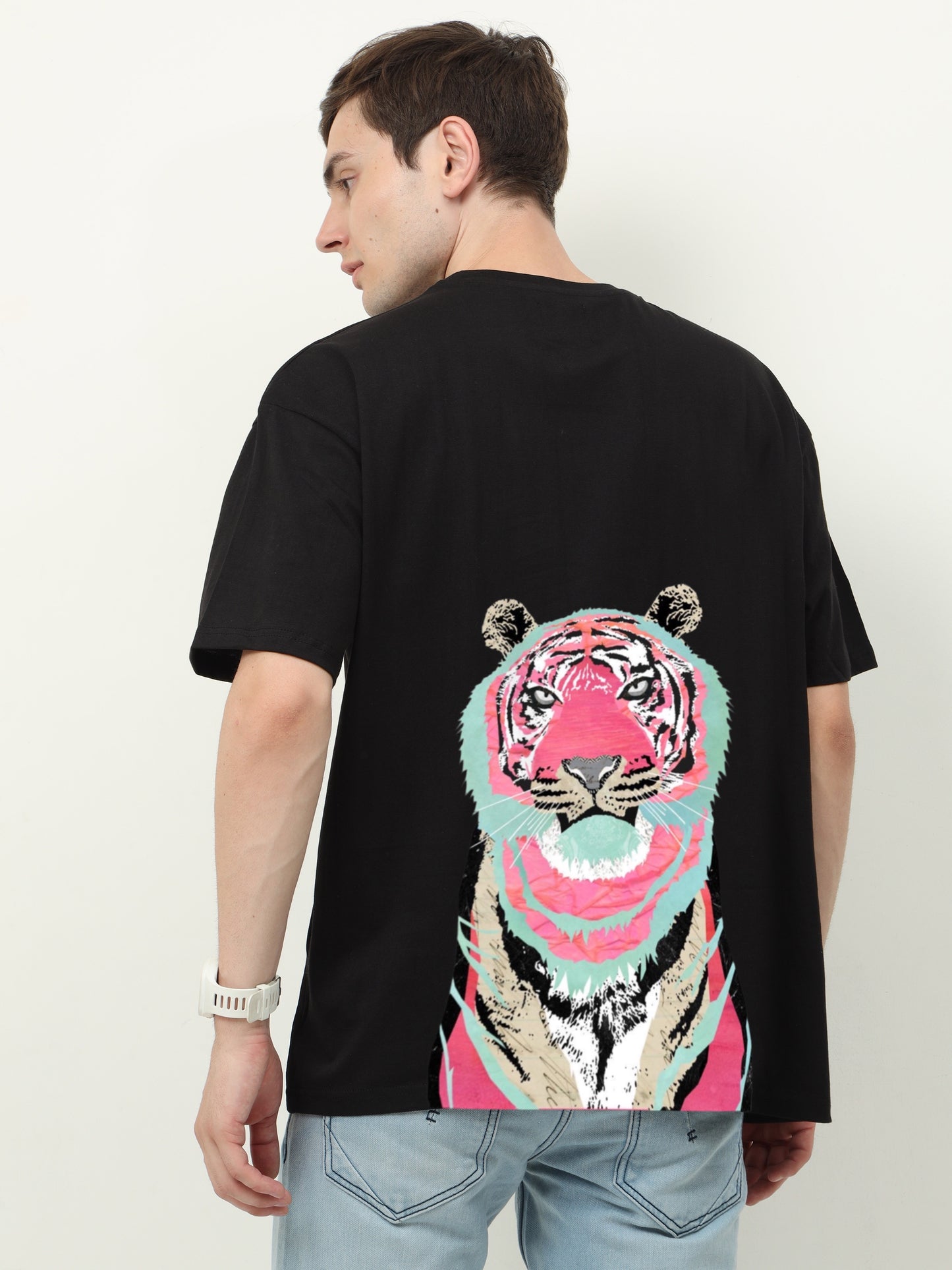 Black Love Alba Back tiger Printed Oversized T-shirt - UNISEX