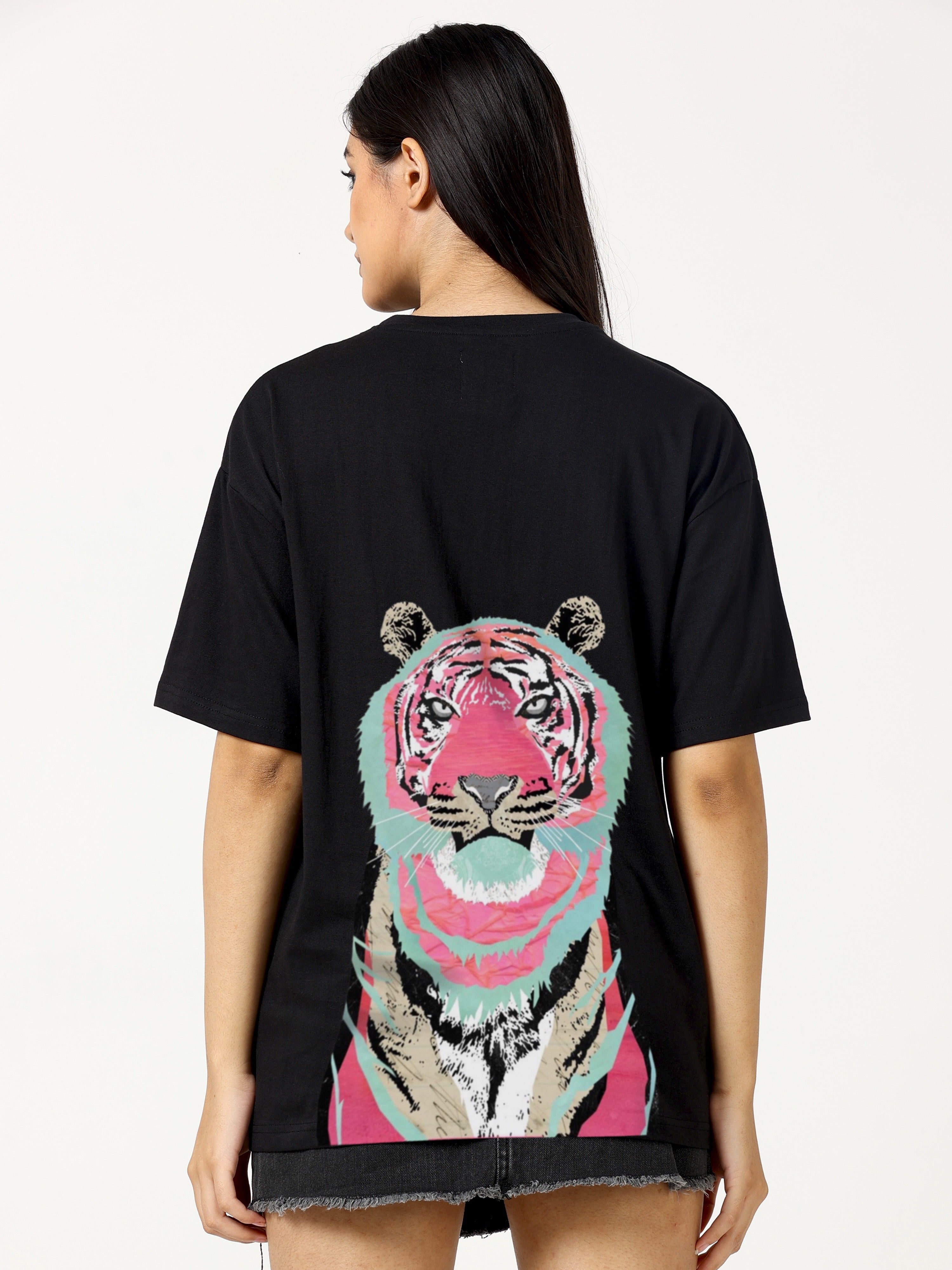 Black Love Alba Back tiger Printed Oversized T-shirt - UNISEX