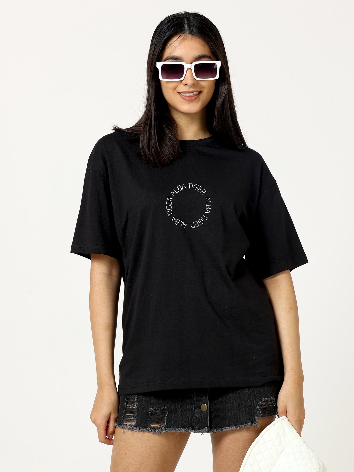 Black Love Alba Back tiger Printed Oversized T-shirt - UNISEX