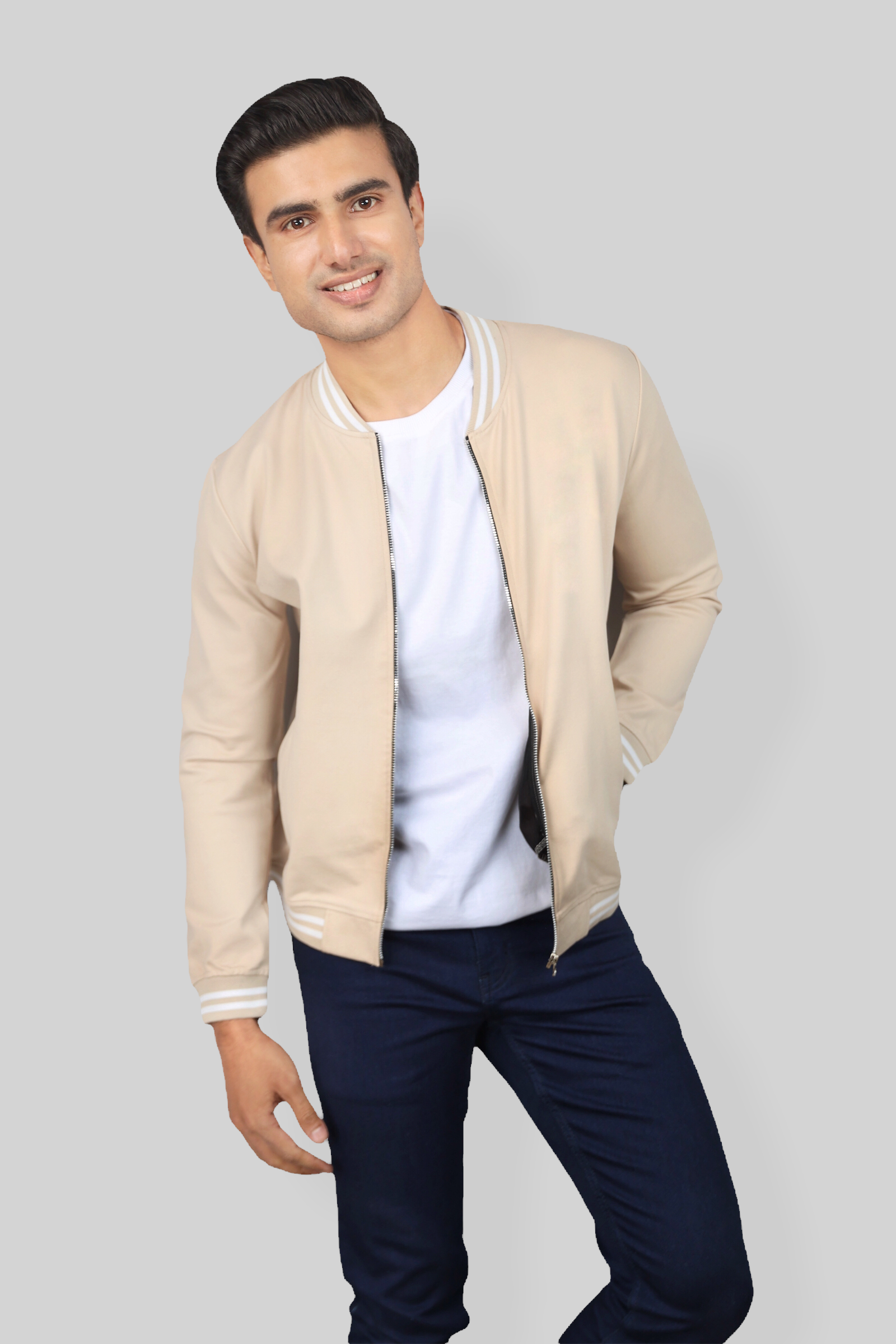 Cream colored bomber jacket online