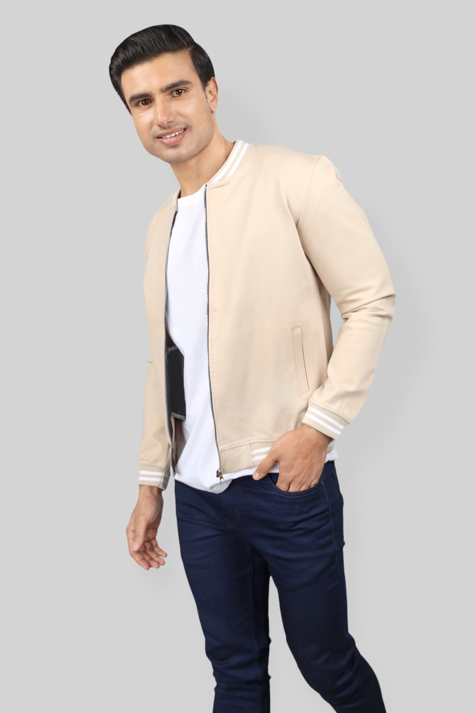 Classic Cream Bomber Jacket for men