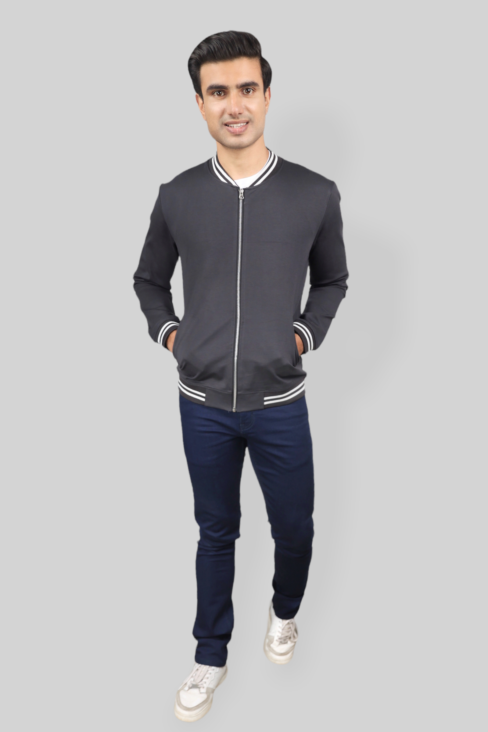 Classic Dark Gray Bomber Jacket for men