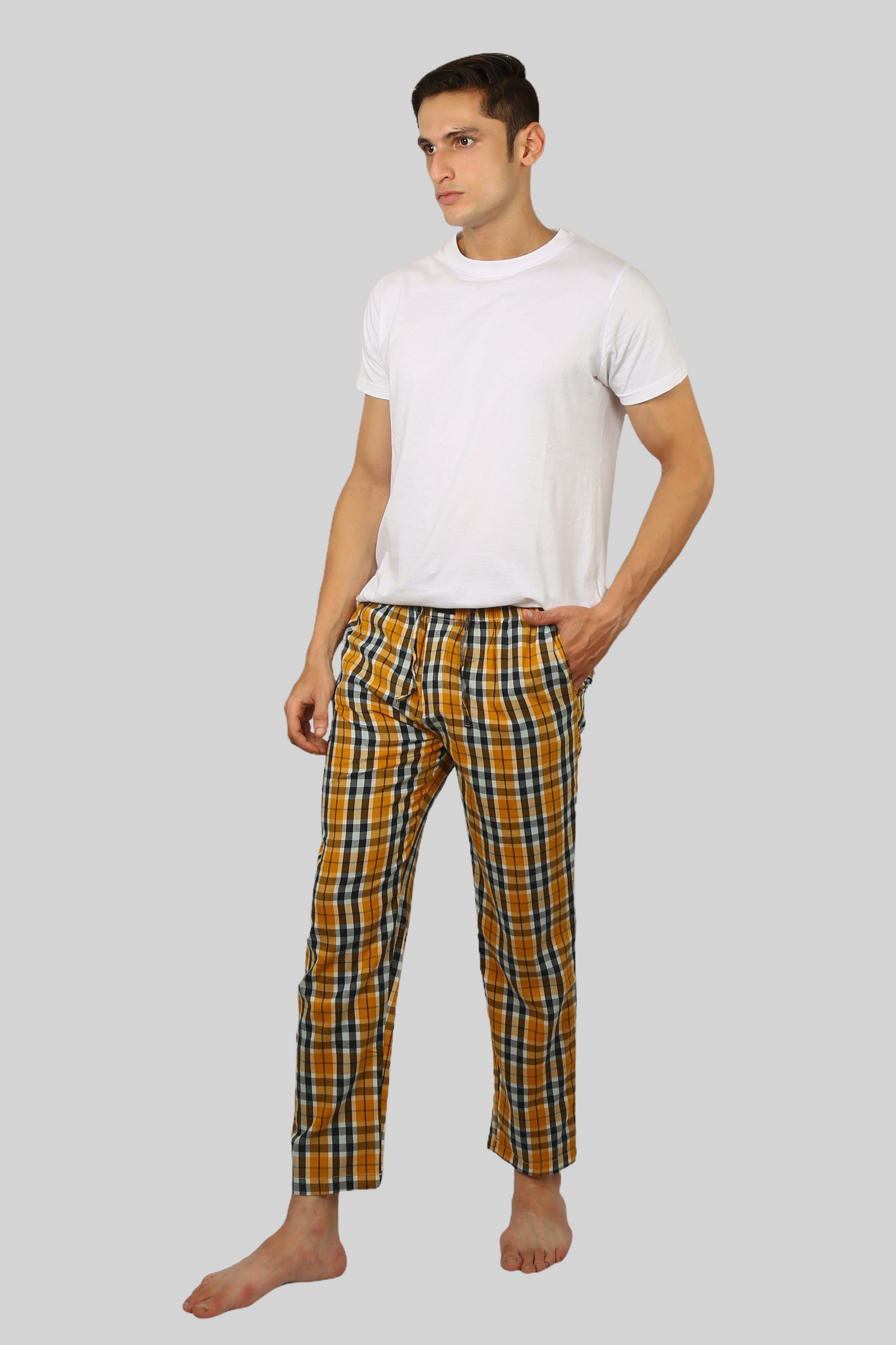 Mustard soft and super comfortable checkered pajamas for men