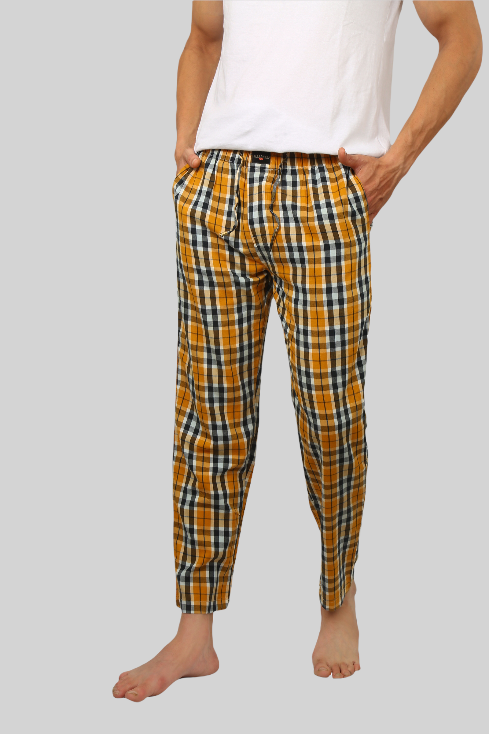 Mustard soft and super comfortable checkered pajamas for men