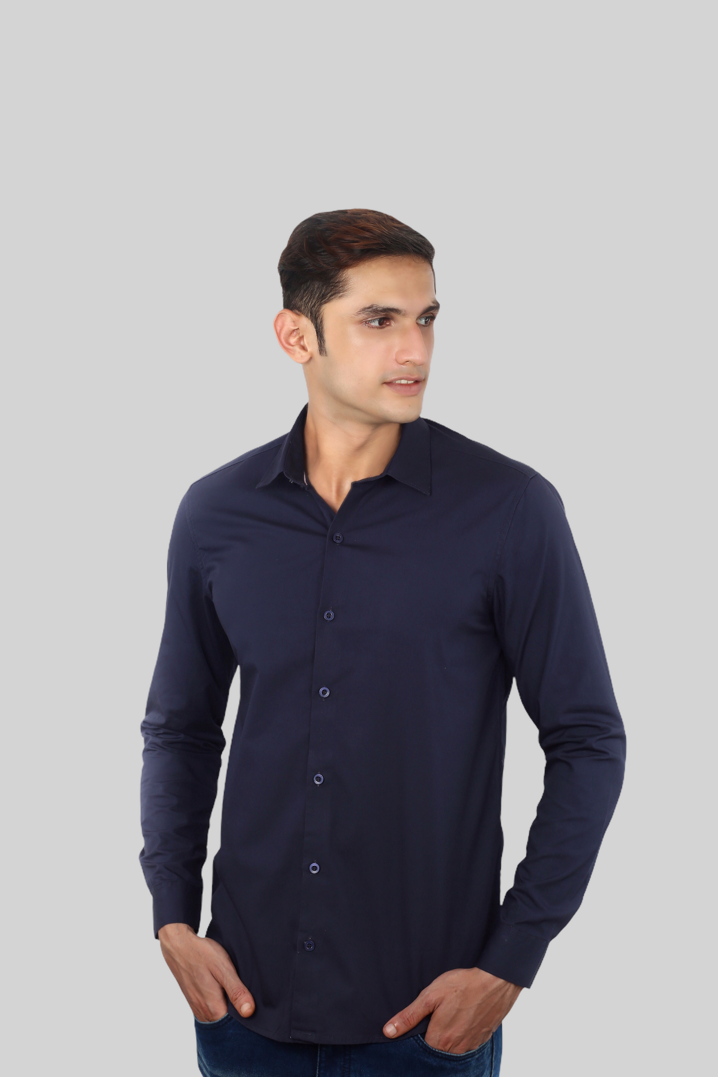 Dark Blue Plain Cotton Shirt